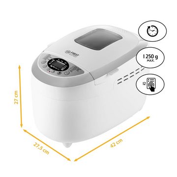 TZS FIRST AUSTRIA Brotbackautomat Brotbackmaschine, automatisch, 750g-1250g Brot, mit Timer, Display, 850 W, Brotbackautomat, inkl. 2 Knethaken, Antihaftbeschichtet,Sauerteig