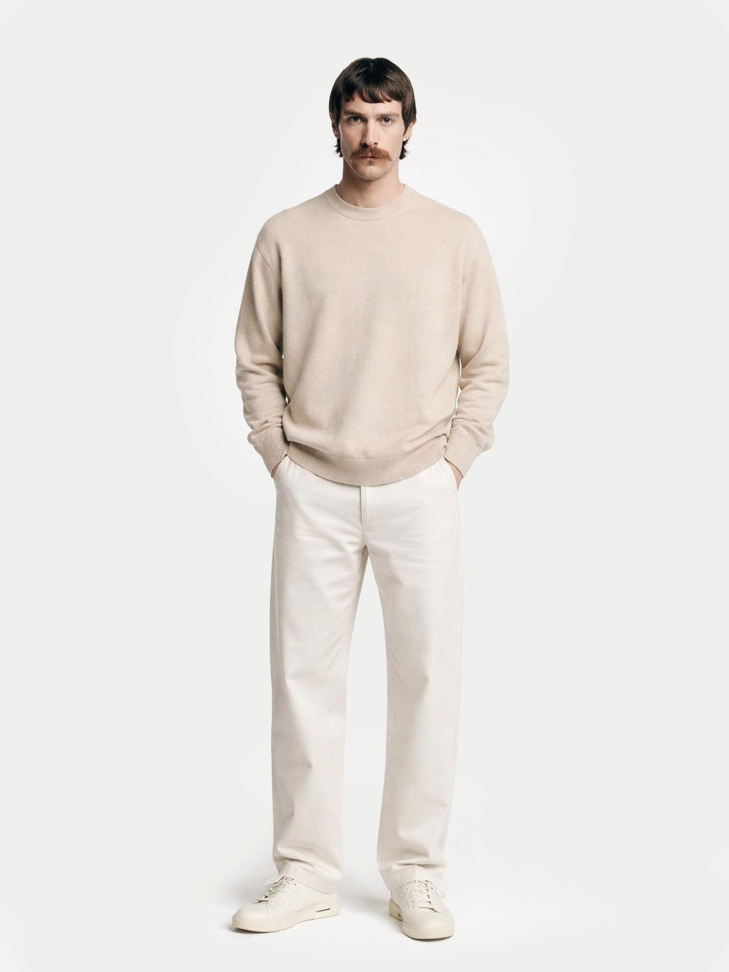 GOBI Cashmere Rundhalspullover Naturfarbe Basic Kaschmirpullover mit R-Ausschnitt