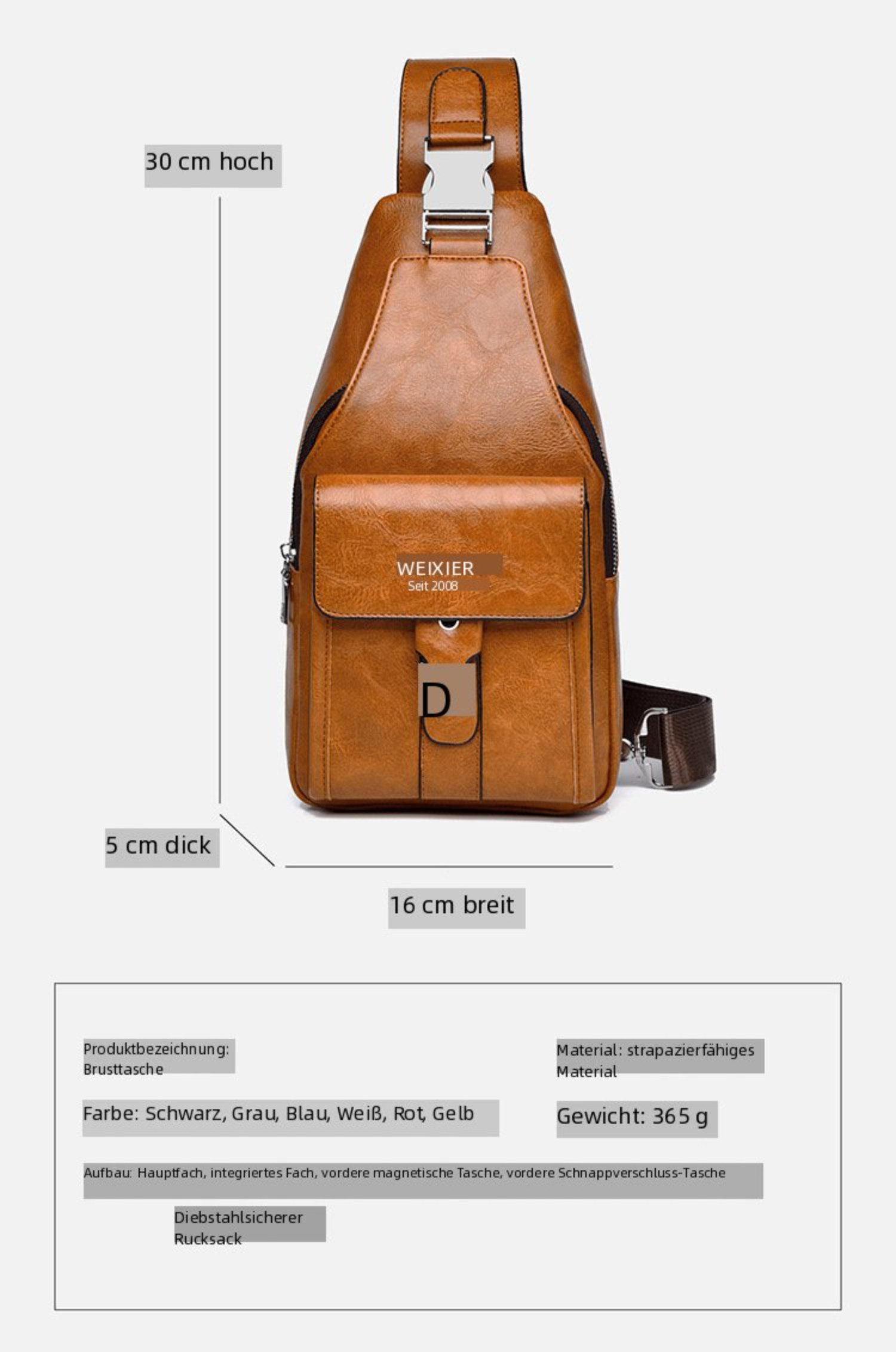 Blusmart Umhängetasche Modische Unisex-Brusttasche (Retro-Casual-Stil, Multifunktionstaschen), Verschleißfest und wasserdicht, leicht zu reisen