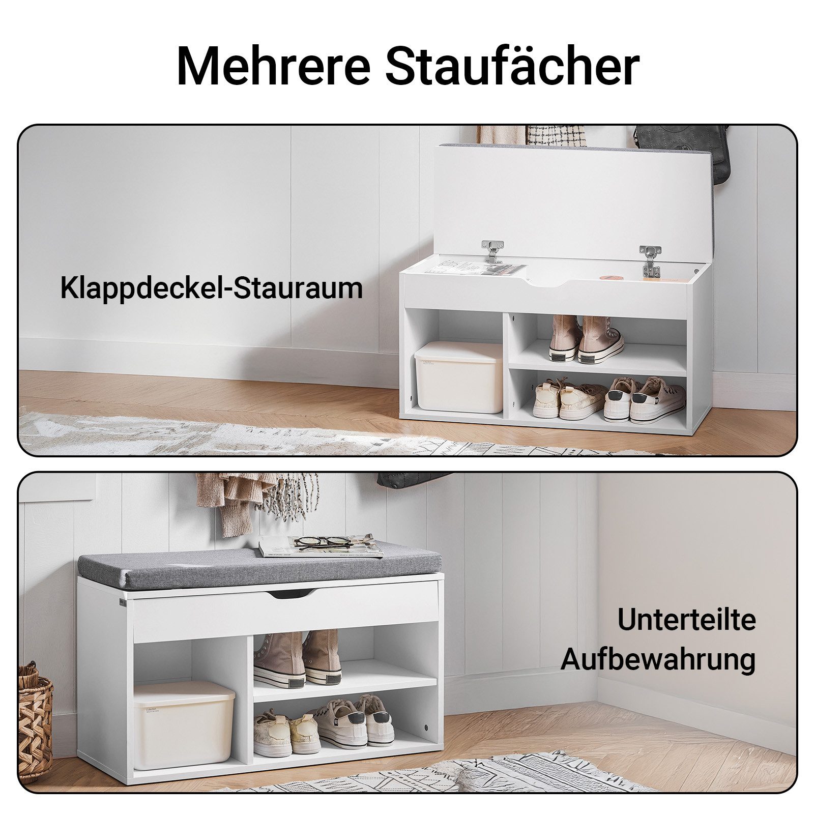 SoBuy Schuhbank FSR45, Schuhbank mit Sitzfläche Garderobenbank Flur, Eingangsbereich, mit Sitzkissen Sitzbank Schuhschrank Schuhregal 3 Fächer