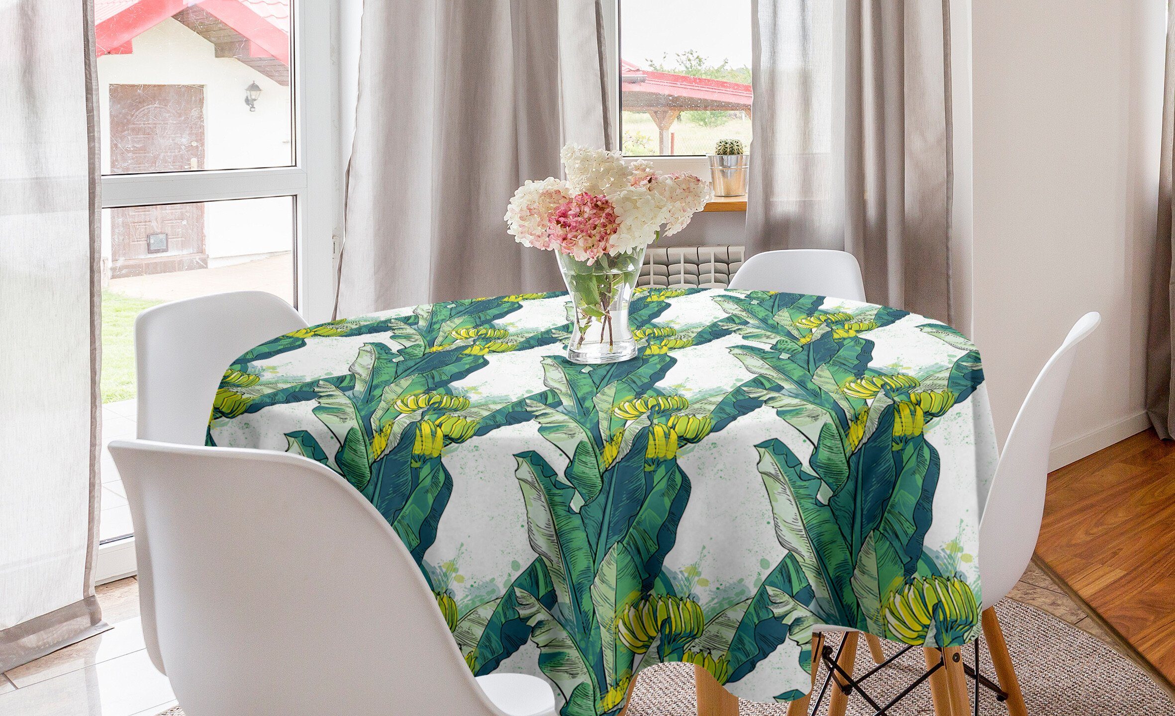 Abakuhaus Tischdecke Kreis Tischdecke Abdeckung für Esszimmer Küche Dekoration, Tropisch Bananen-Baum Exotische Früchte