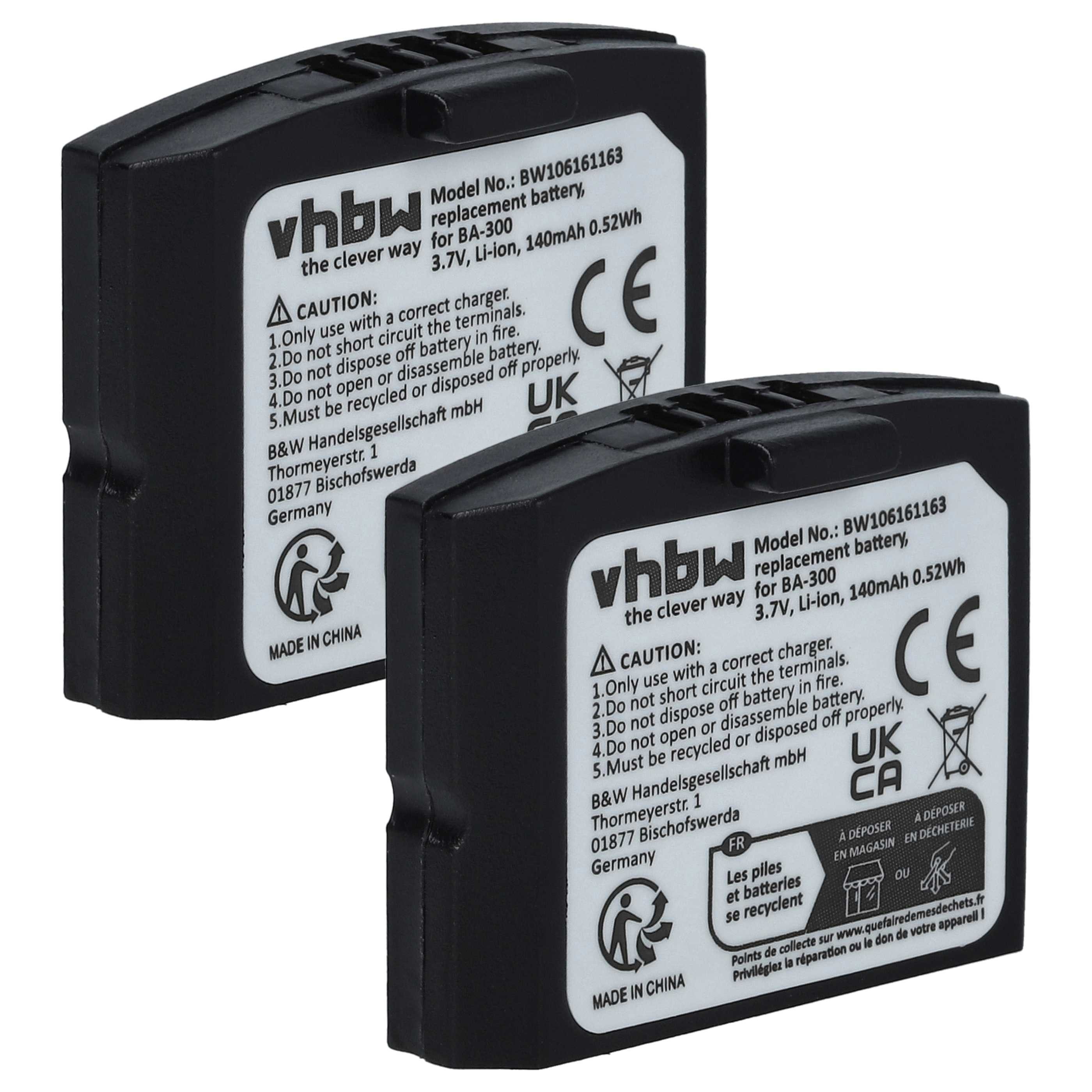 vhbw Akku passend für Sennheiser Set 830 TV, Set 830, Set 830 S, RS 4200, Akku Akku Li-Polymer 140 mAh (3,7 V, 2 St), Leistungsfähige Austausch-Akkus für schnurlosen Kopfhörer, Headset