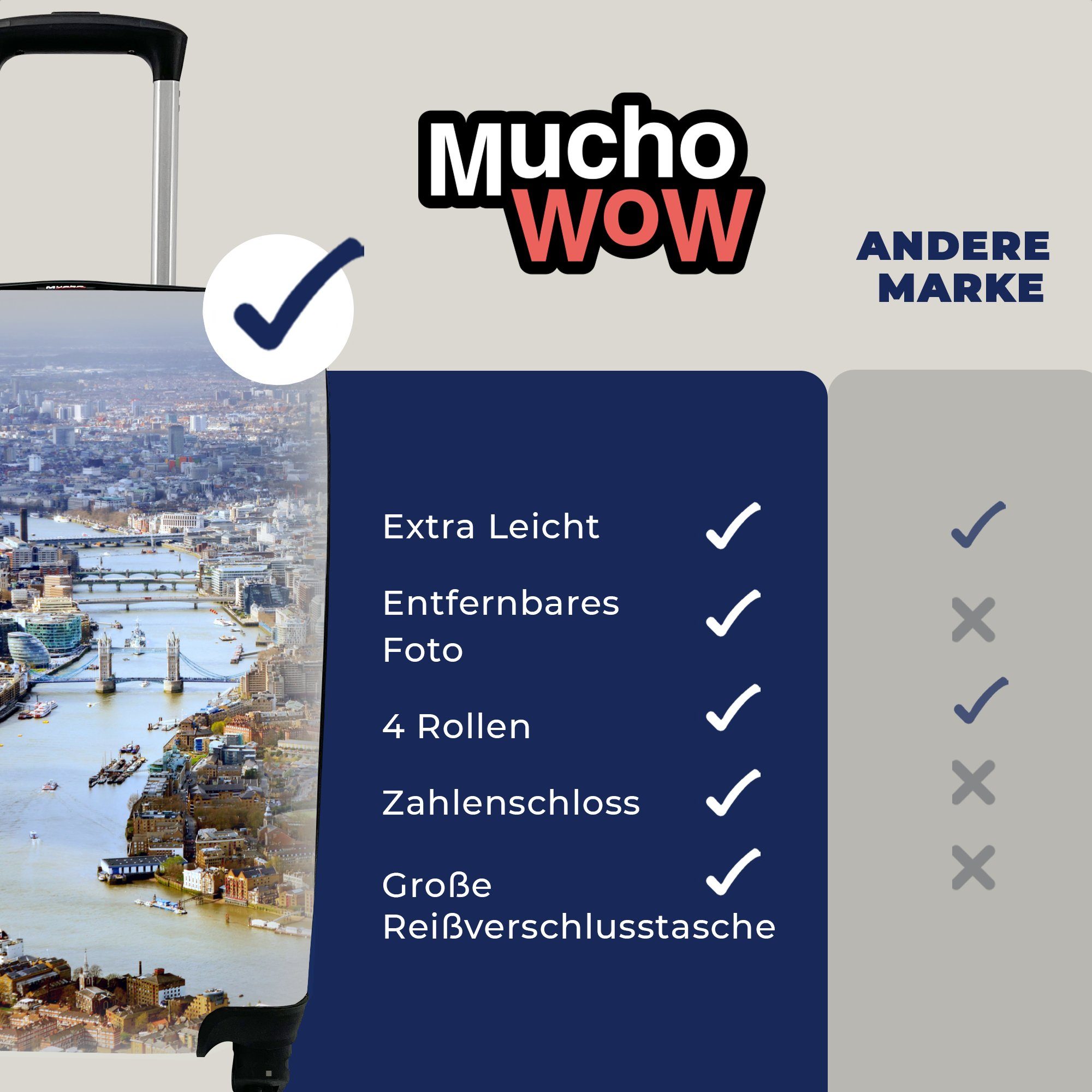 - Reisetasche Ferien, rollen, Trolley, Themse mit London Handgepäckkoffer für Rollen, Architektur, Reisekoffer Handgepäck MuchoWow 4 -