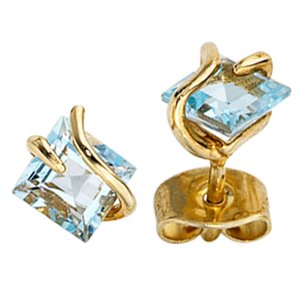 Schmuck Krone Paar Ohrstecker Ohrstecker mit Topas blau, 375 Gelbgold, Gold günstig online kaufen