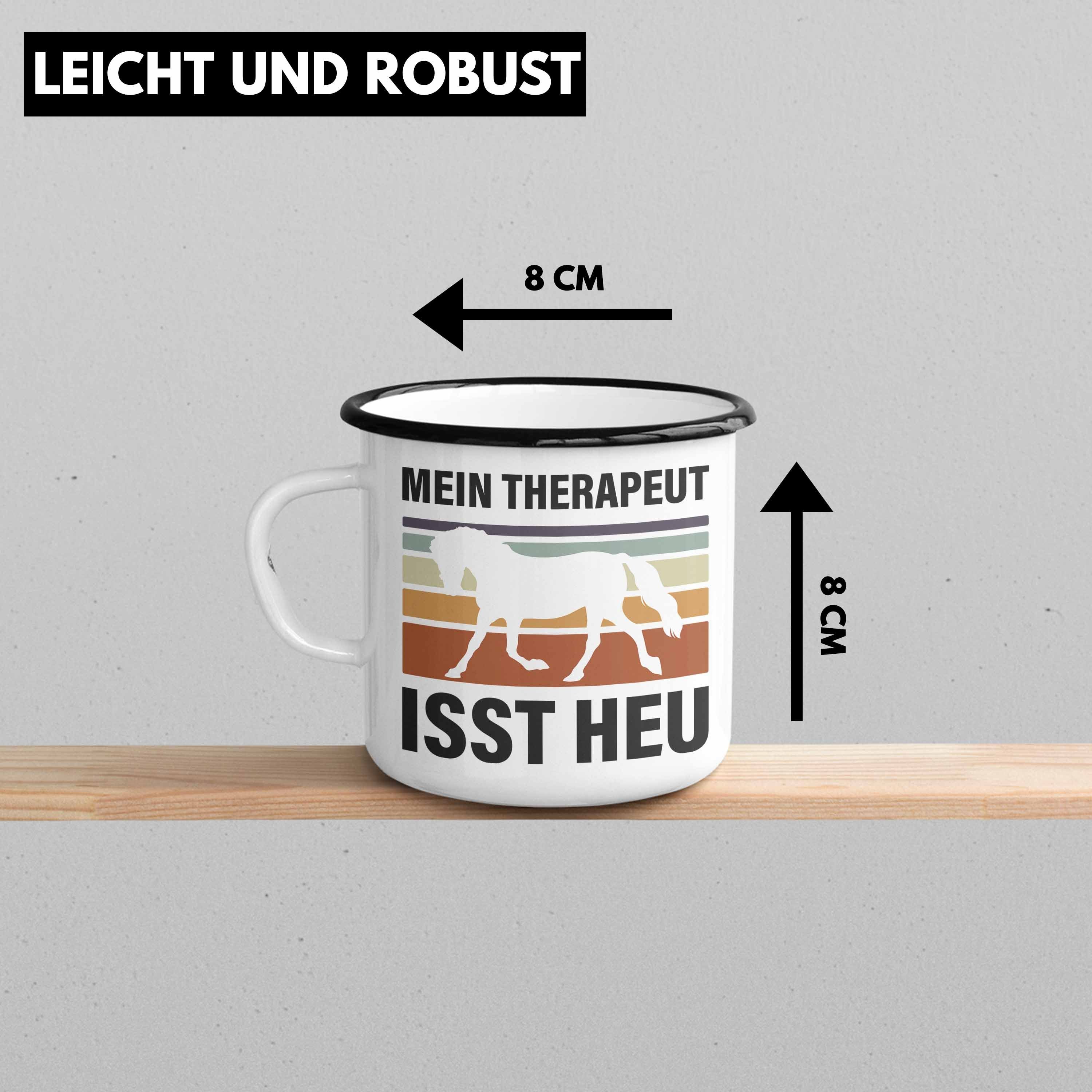 Trendation Thermotasse Trendation - Pferde Tasse Reiterin Lustig Isst Emaille Geschenk Pferdeliebhaber Heu Pferde Mädchen Therapeut Geschenke Schwarz Mein