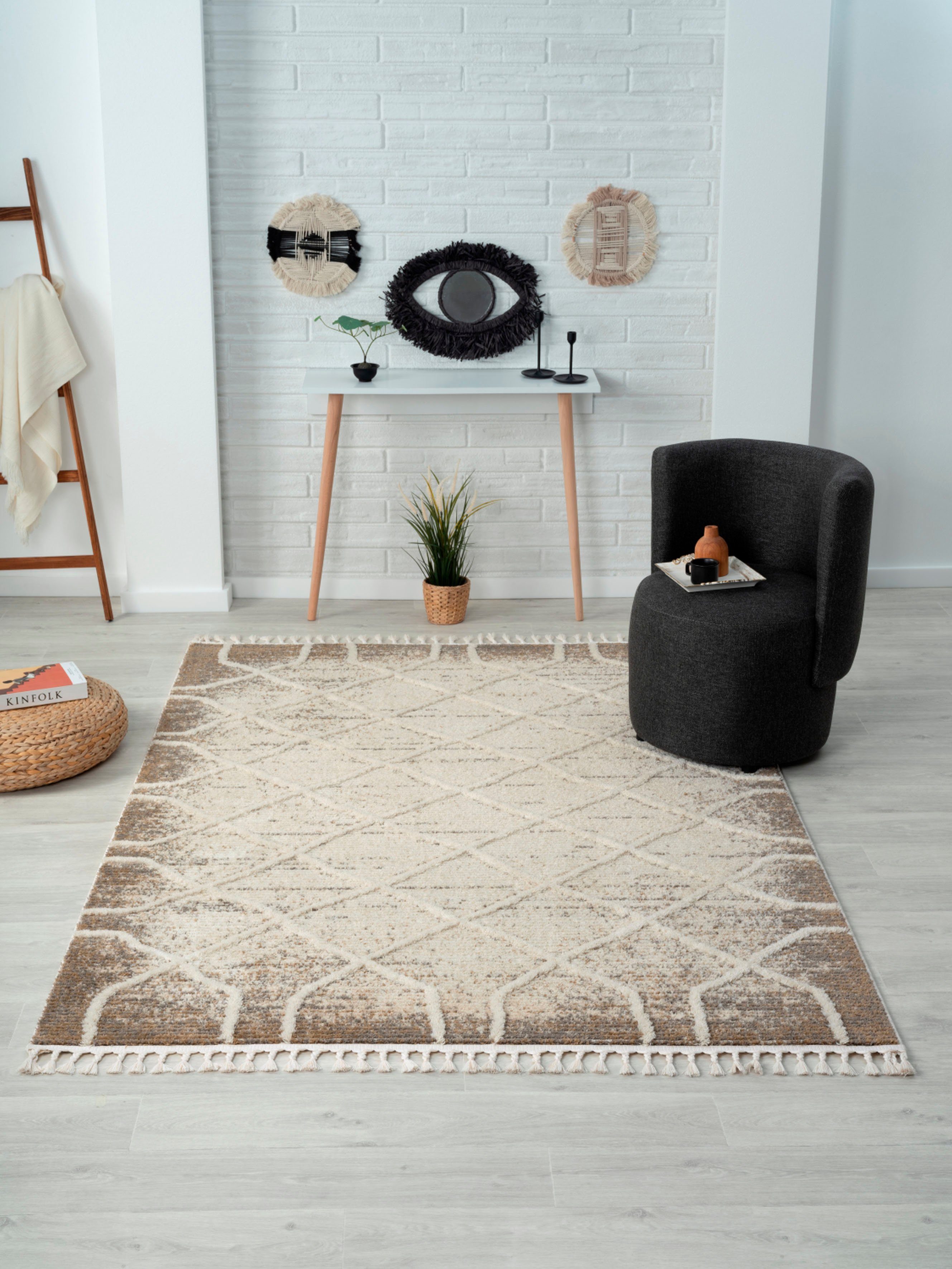 Myflair Möbel & Accessoires Teppich Enya 1, LAGERRÄUMUNG!, rechteckig, Höhe: 15 mm, Shaggy im Skandi Look, Hoch-Tief Effekt, leicht glänzend