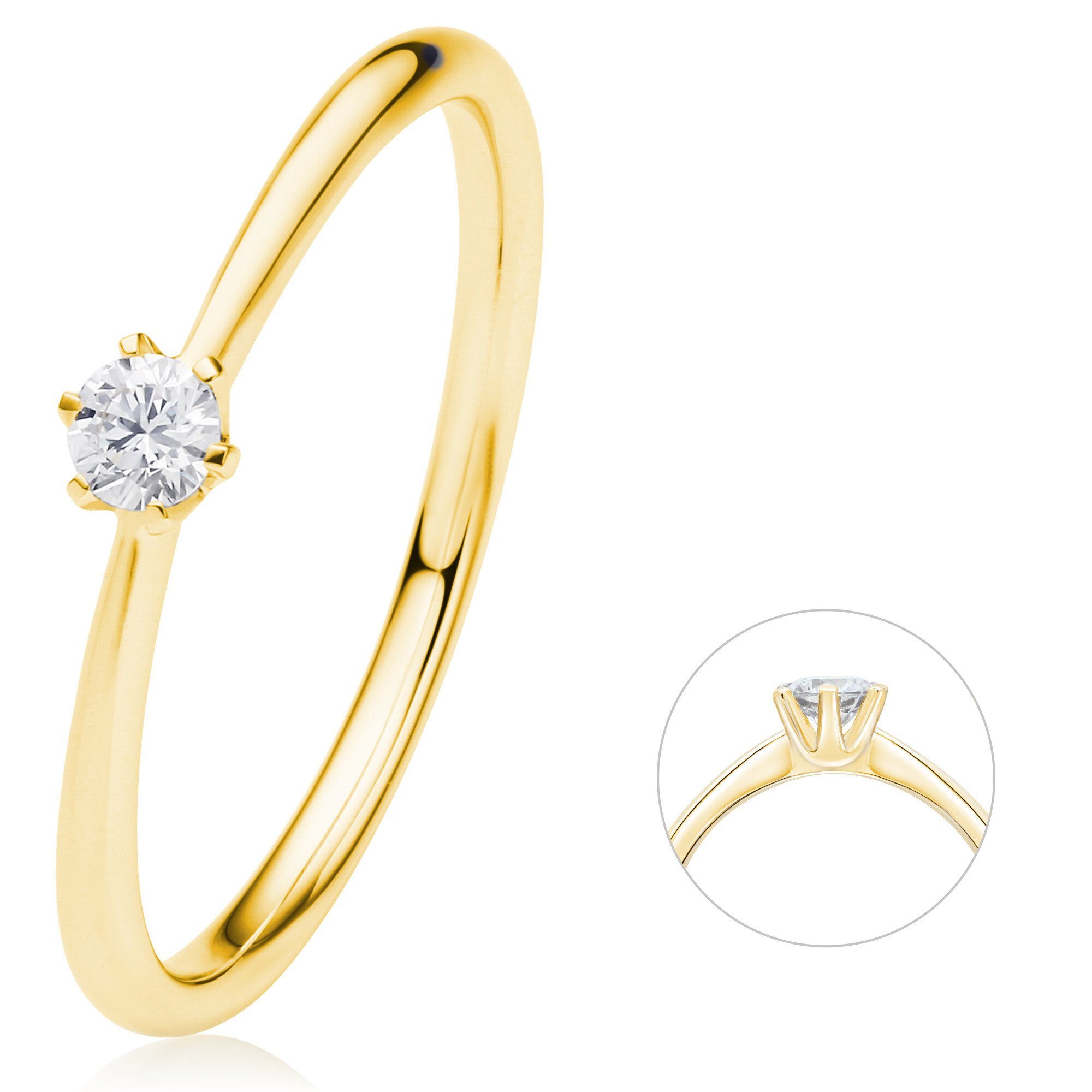 Brillant Diamant Ring 0.1 Damen Schmuck ONE ct ELEMENT Diamantring aus Gelbgold, Gold 585