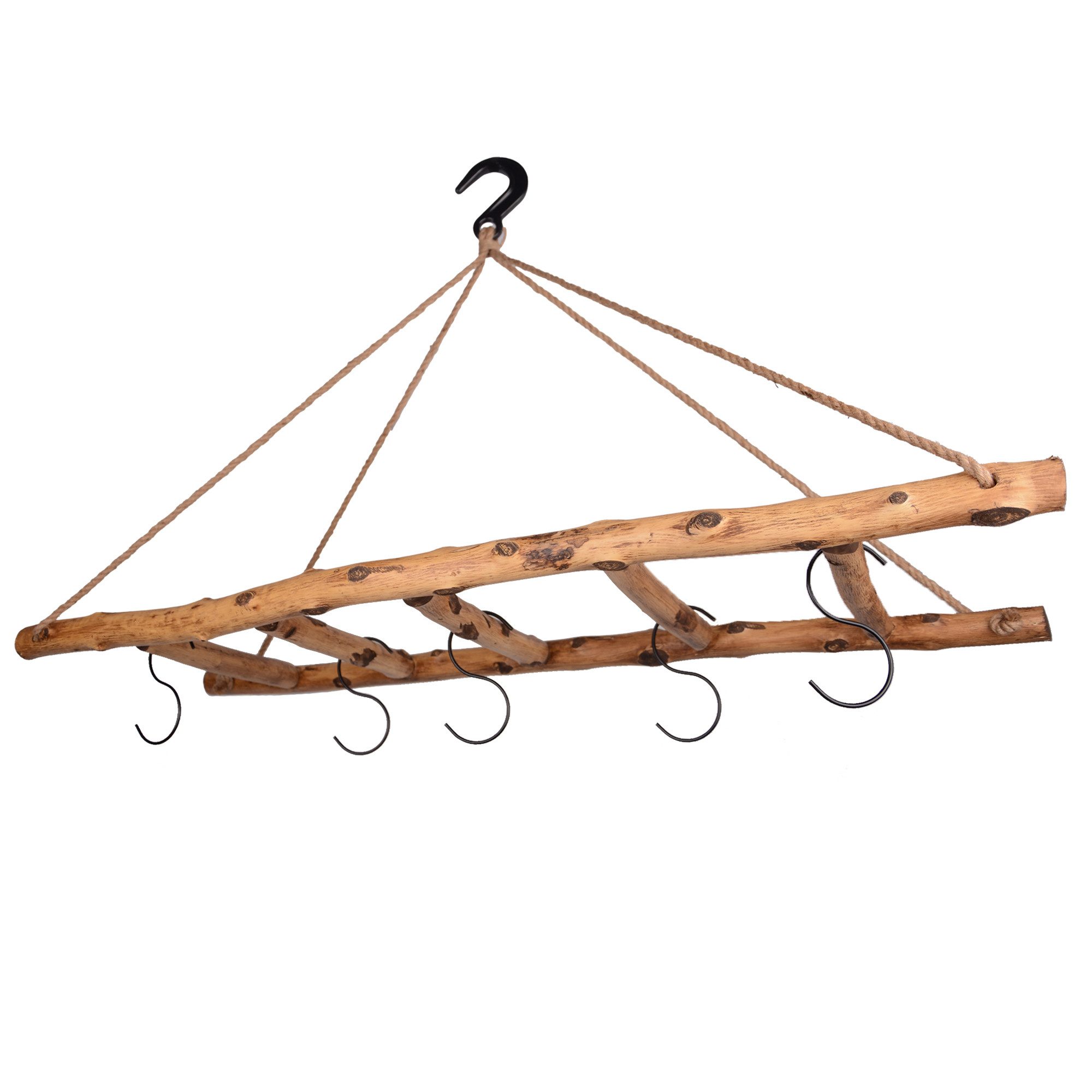 UNUS HOME Dekohänger Dekoleiter Holzleiter hängend (120cm, old look), inklusive 5 Haken und Gusseisen Deckenhaken