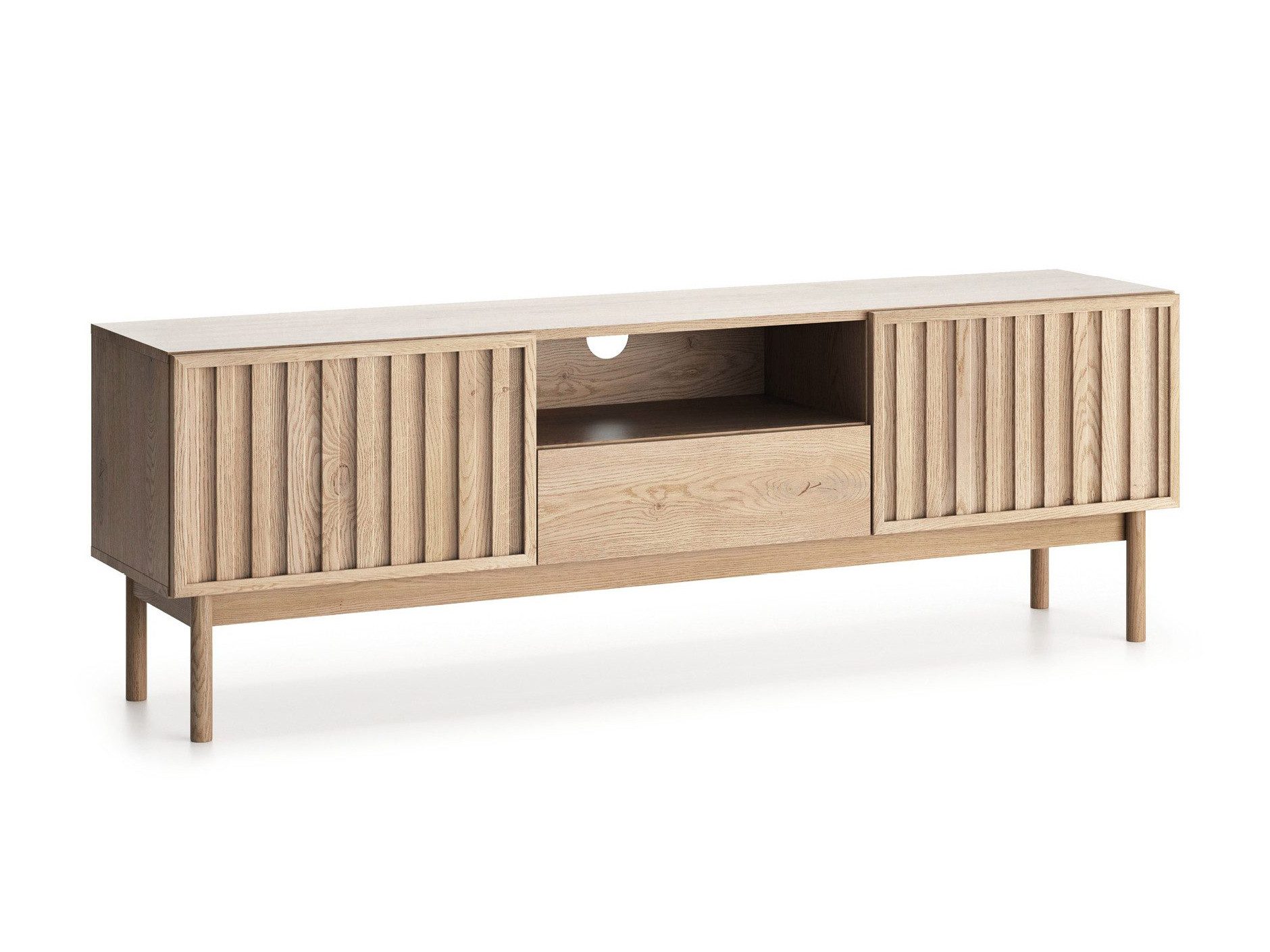 Beautysofa TV-Schrank SAPPORO im Japandi-Stil (mit 1 Schublade und 2 Türen, Push-to-Open-Funktion) Lamellenfront
