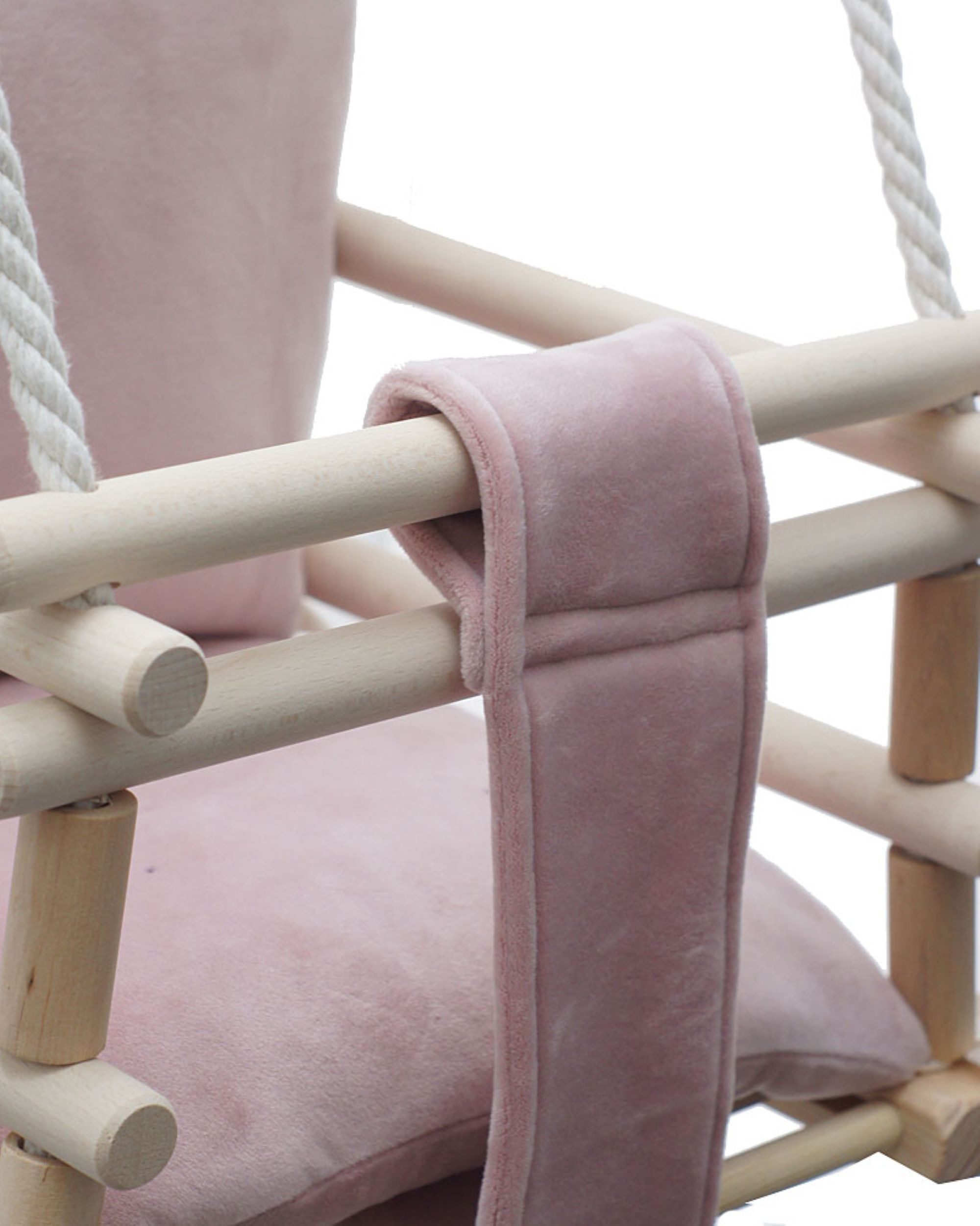 LuMali Babyschaukel Babyschaukel 3in1 Holz Sicherheitsgurt drinnen draußen 34x34x28cm, Kinderschaukel Naturholz Kiefer weich verstellbar 6-36 Monate – Bild 4 von 5