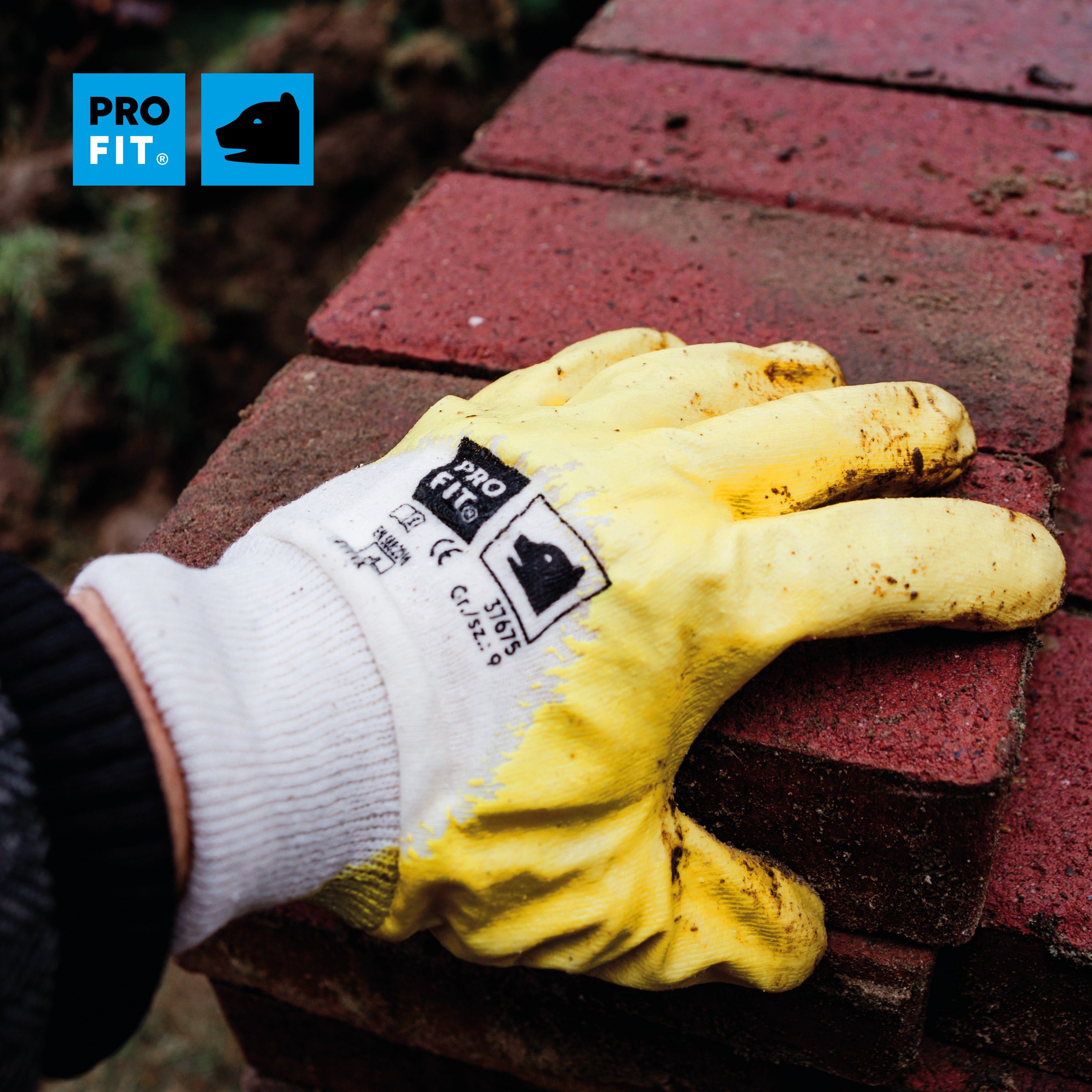PRO FIT Nitril-Handschuhe Arbeitshandschuhe, Gartenhandschuh ¾ beschichtet, Mechaniker-Handschuh (12, Paar) Wasserdichte Handinnenfläche