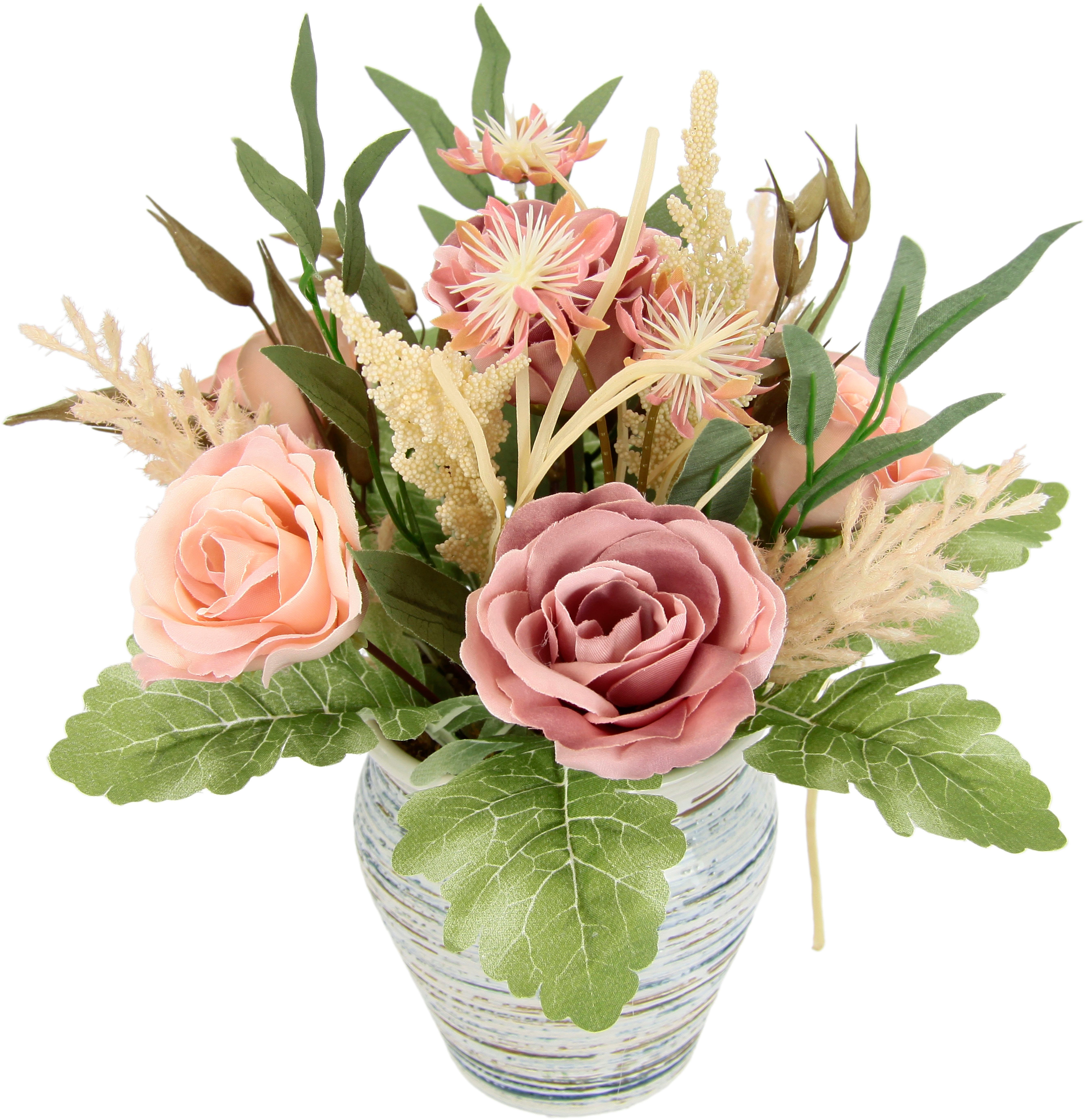 Kunstblume Gesteck Rosen im Topf