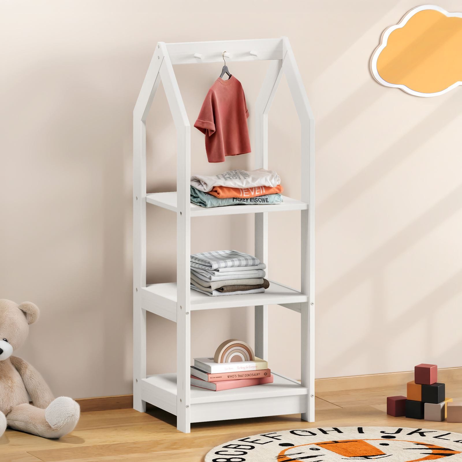 IDIMEX Kinderkleiderschrank SALLY Kinderzimmer Regal Hausform mit Kleiderha günstig online kaufen