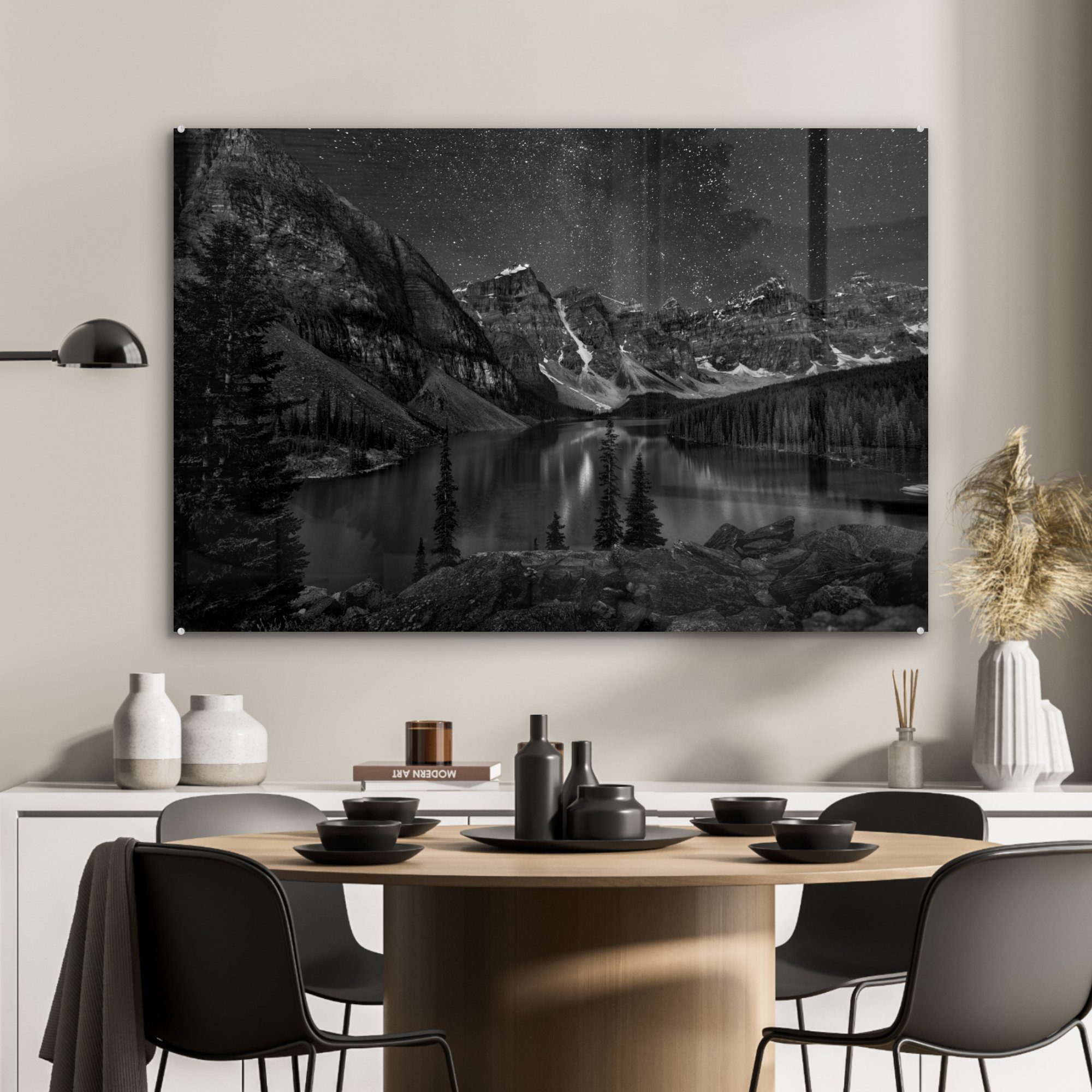 Kanada National im bei - in Nacht Wohnzimmer Banff und, Moraine Lake Park (1 Schlafzimmer & Acrylglasbild St), MuchoWow schwarz Acrylglasbilder