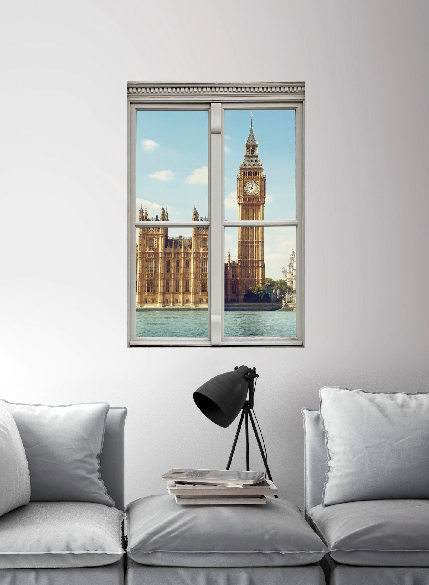 queence Wandsticker Big Ben, Wandsticker, Wandbild, selbstklebend, 3D, Fenster