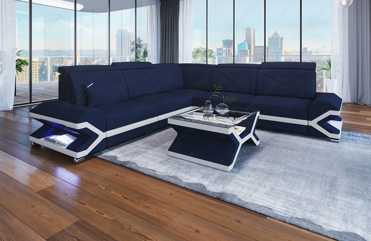 Sofa Dreams Ecksofa Stoffsofa Couch Stoff Polstersofa Sorrento L Form, mit LED, ausziehbare Bettfunktion, Designersofa