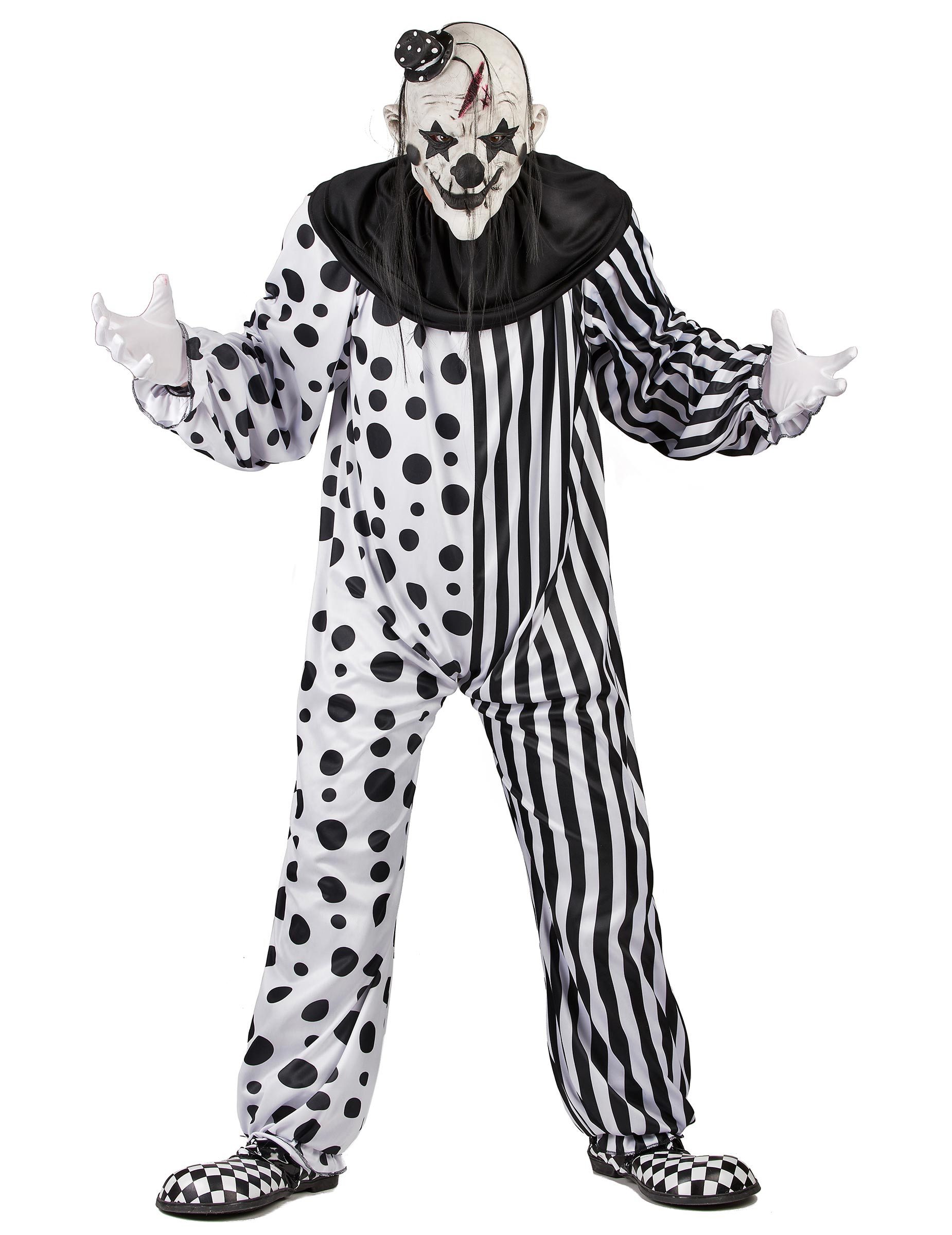 JADEO Clown-Kostüm Horror-Clownkostüm für Herren Halloween-Kostüm schwarz-weiss