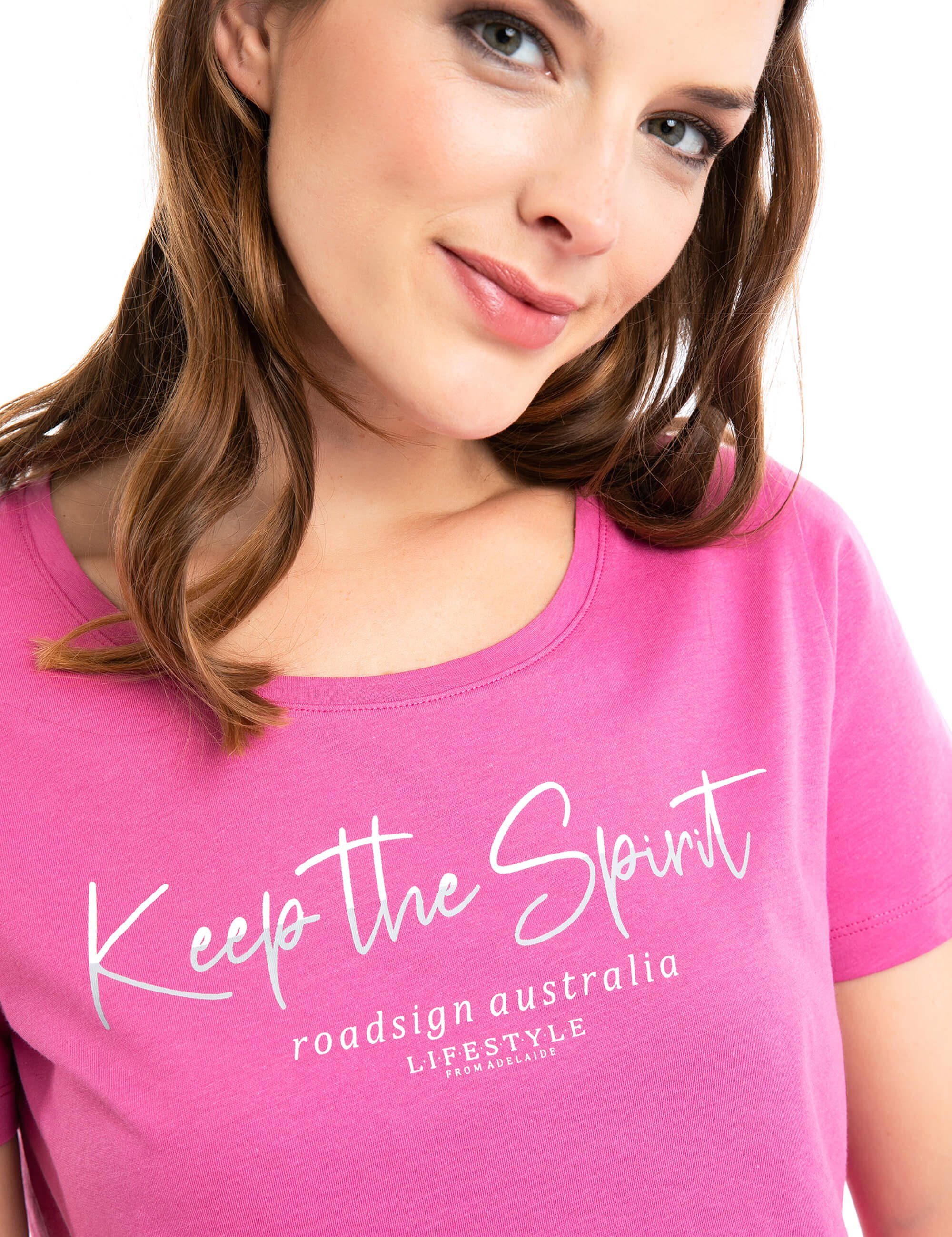 ROADSIGN australia T-Shirt Keep the Rundhalsausschnitt Baumwolle 100 pink Logo-Print, (1-tlg) & Spirit mit 
