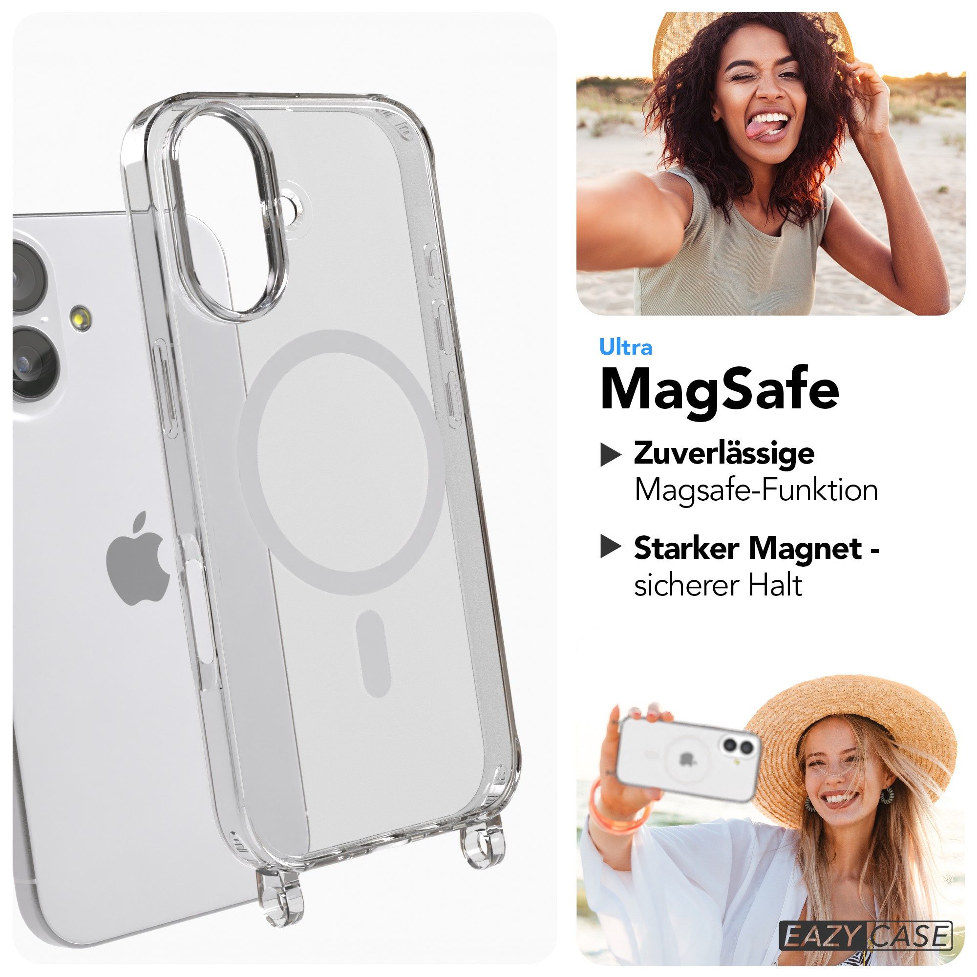 EAZY CASE Handykette mit Magsafe Hülle für Apple iPhone 17 6,3 Zoll, Umhängeband mit Backcover Etui Schutzhülle Hülle Case Camouflage Grün