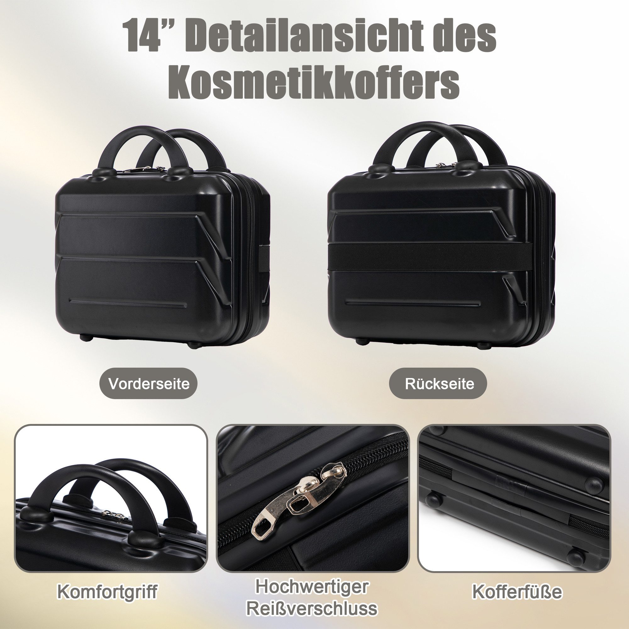 i@home Kofferset 14"/19"/24"/28" 4-teiliger Koffer, 4 Rollen, (4 tlg., 1 Kosmetiktasche, 1 Handgepäck, 2 Aufgabegepäck), zwei Größen mit Seitenhandgriffen, Aufh – Bild 3 von 5
