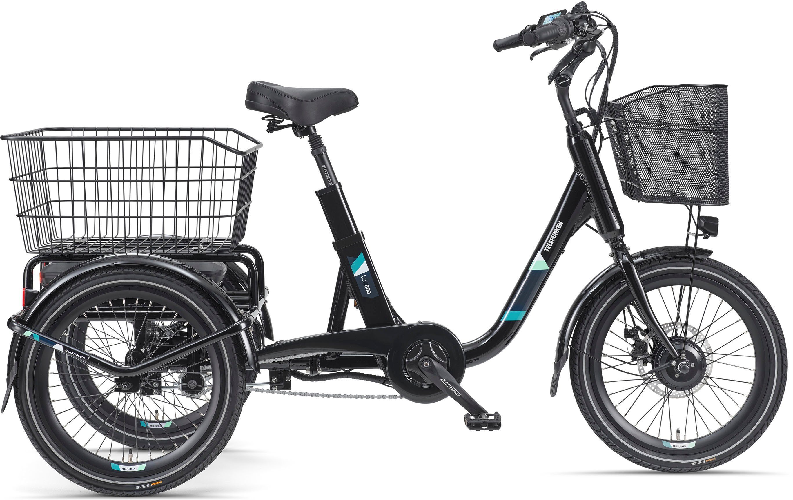 Telefunken E-Bike Dreirad TC500, 3 Gang, Nabenschaltung, Frontmotor, 540 Wh, Pedelec, Elektrofahrrad für Damen u. Herren
