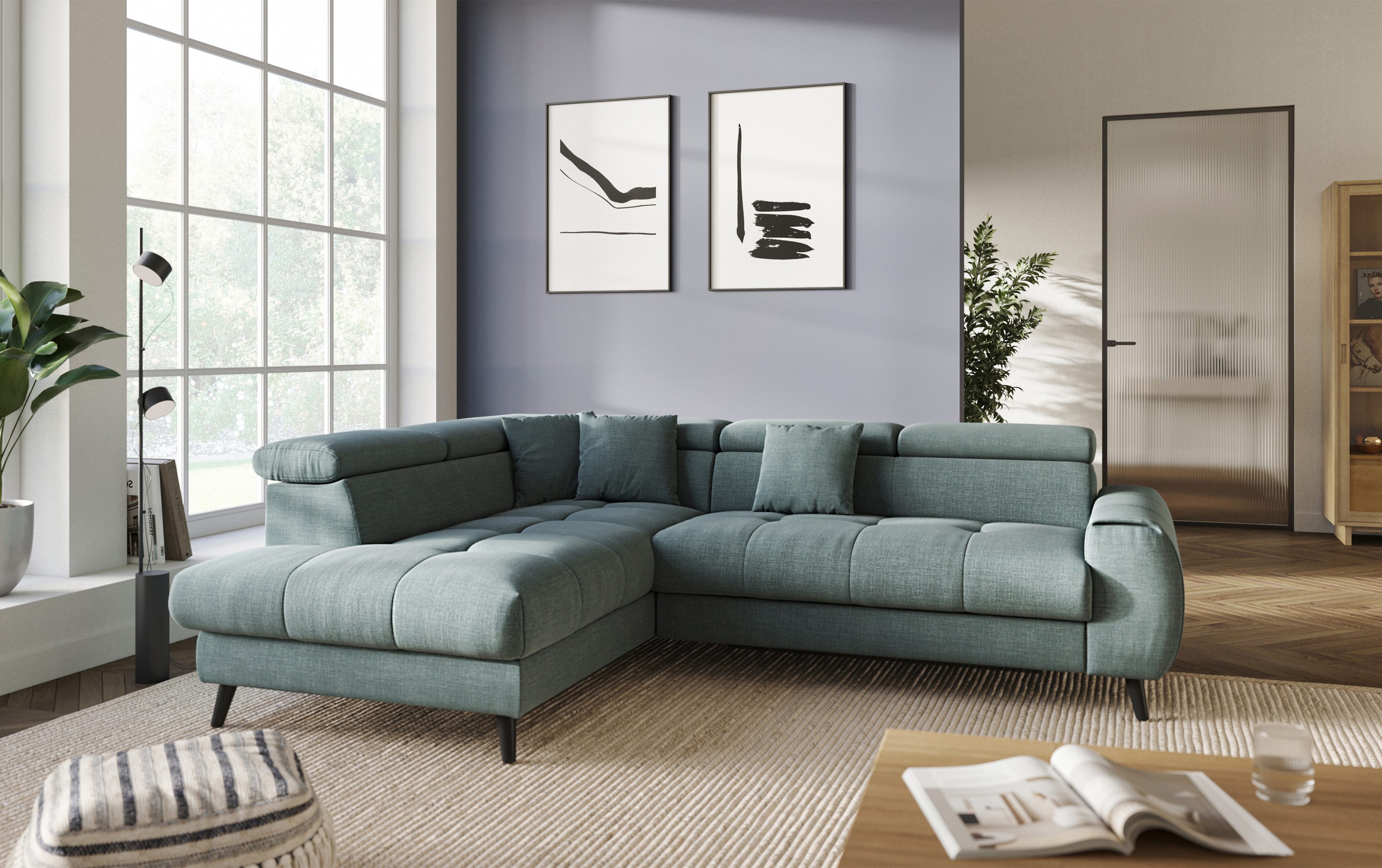 COTTA Ecksofa Ecksofa Mia – Schlafsofa mit Bettkasten & induktiver Ladefläche, mit Schlaffunktion, Bettkasten, LED & induktiver Ladefläche