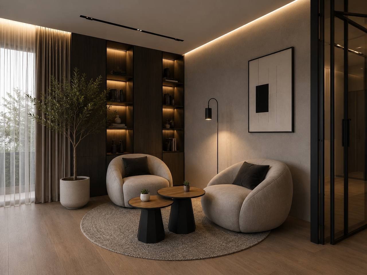 Xlmoebel Satztisch Schwarzer minimalistischer Couchtisch mit facettiertem Design, Made in Europa