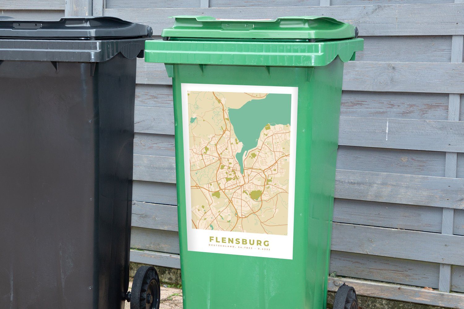 MuchoWow Mülleimer-aufkleber, Wandsticker Mülltonne, (1 St), Karte Container, Sticker, Karte - Abfalbehälter - - Jahrgang Flensburg