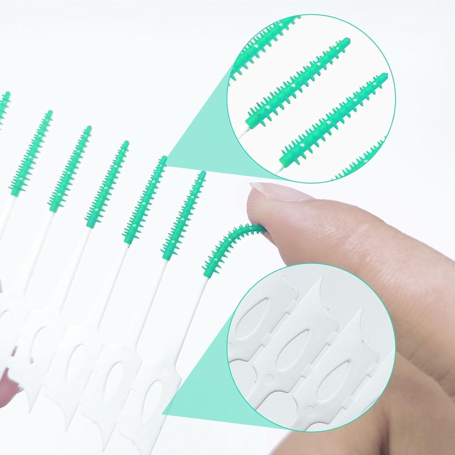SKHAOVS Interdentalbürsten 280 Stück Silikon Interdentalbürsten Dual-Use Zahnseide Stick Grün