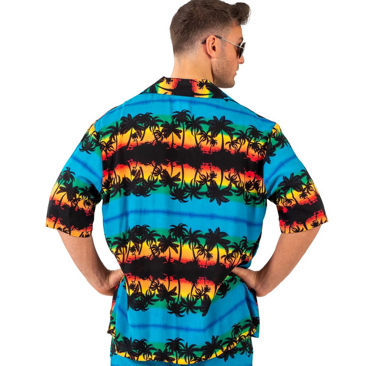 Funny Fashion Kostüm Hawaii Aloha Shirt Blau mit Palmen Sonnenuntergang für Herren