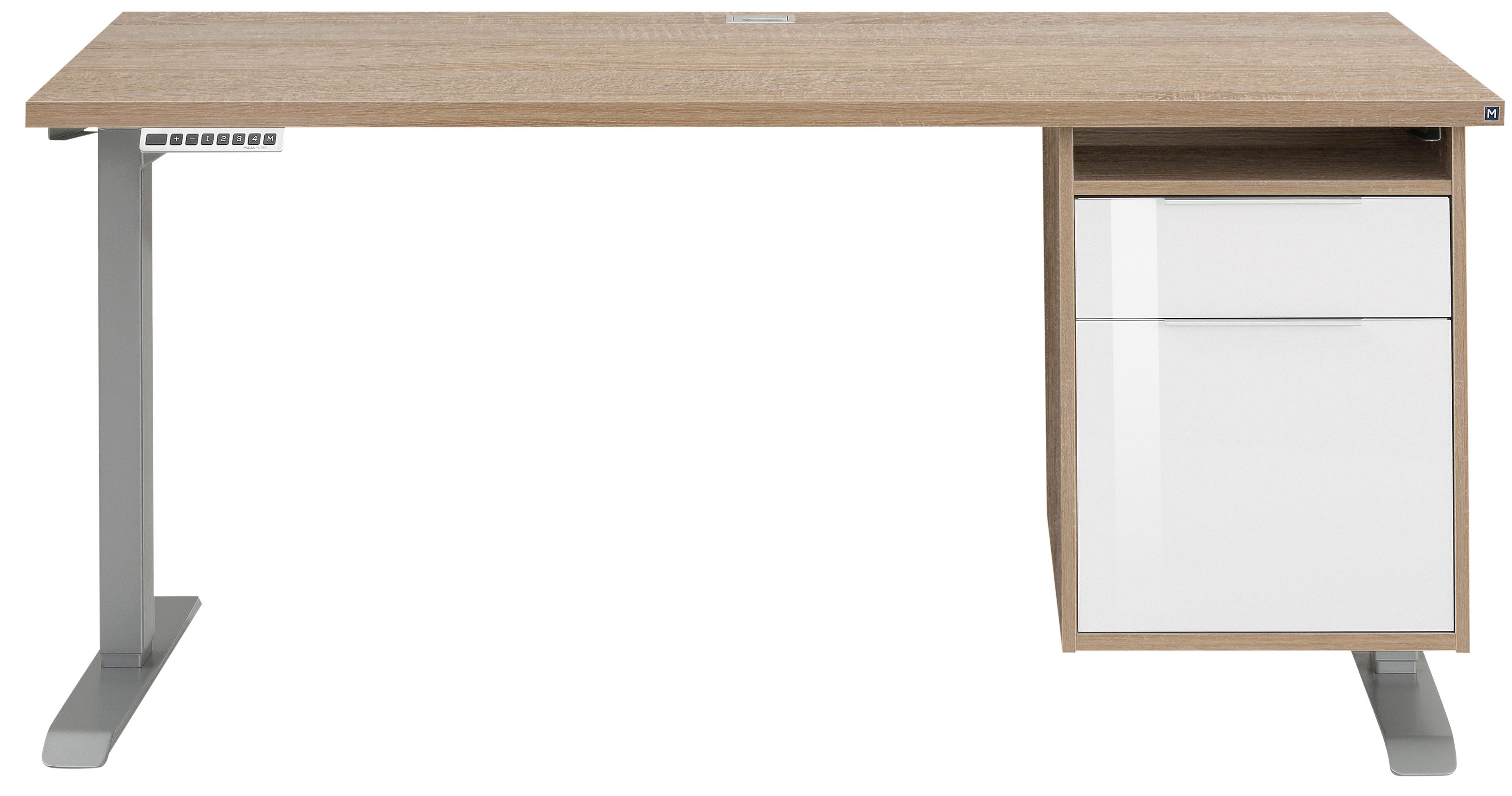 Maja Möbel Schreibtisch Schreibtisch mit Hängecontainer Platingrau, Eiche Sonoma und Weiß (Spar-Set, 1-St., 1 Tisch mit Hängecontainer), Elektrisch höhenverstellbar, mitfahrender Hängecontainer