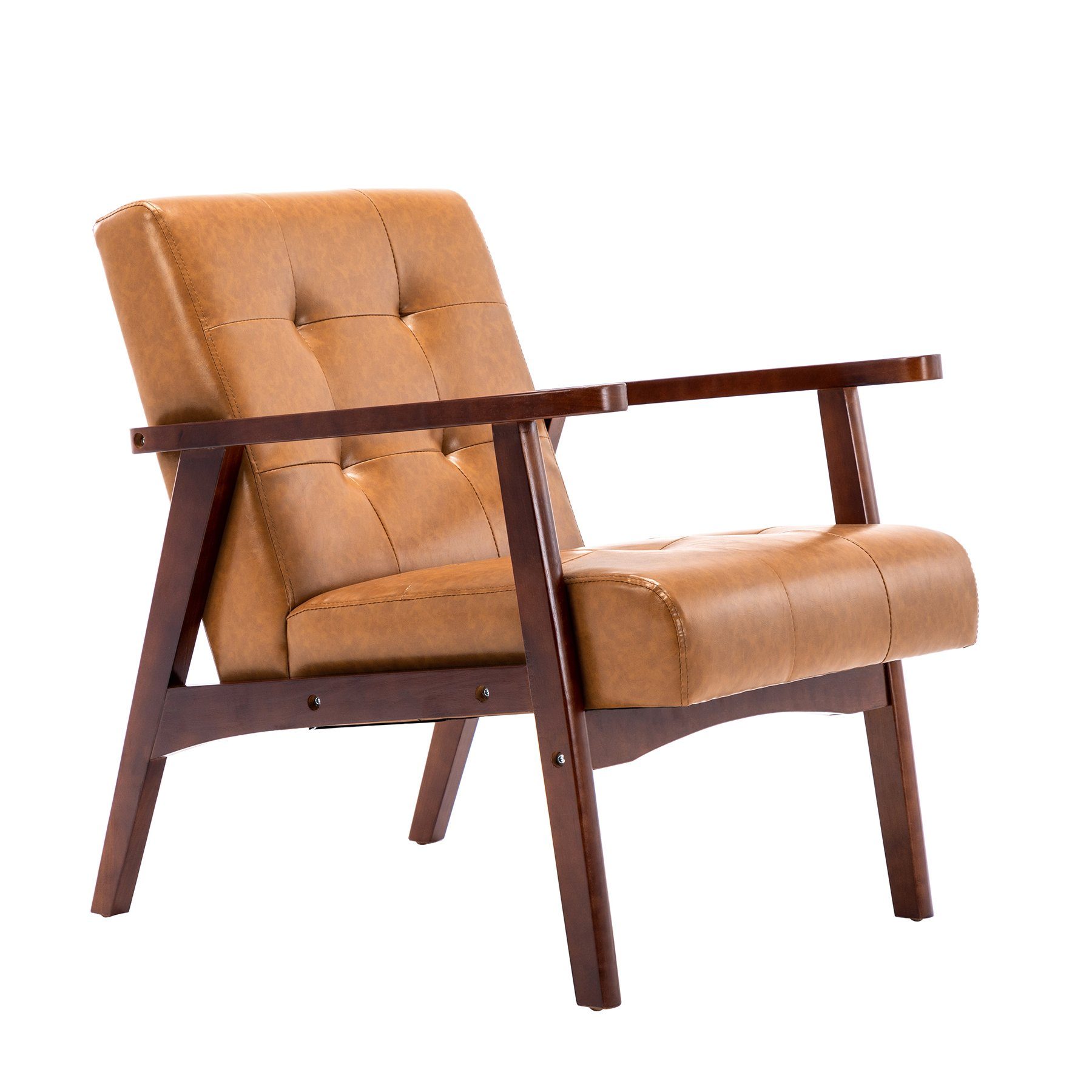 Holzsessel Loungesessel Polsterstuhl Retro Loungesessel mit Wohnzimmer Armlehnen Karamell HomeMiYN