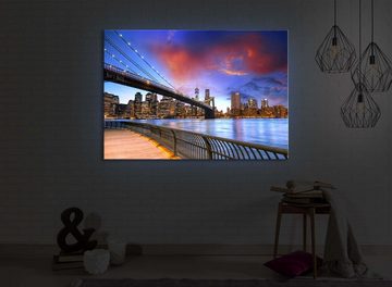 lightbox-multicolor LED-Bild Brooklyn Bridge Park New York front lighted / 60x40cm, Leuchtbild mit Fernbedienung