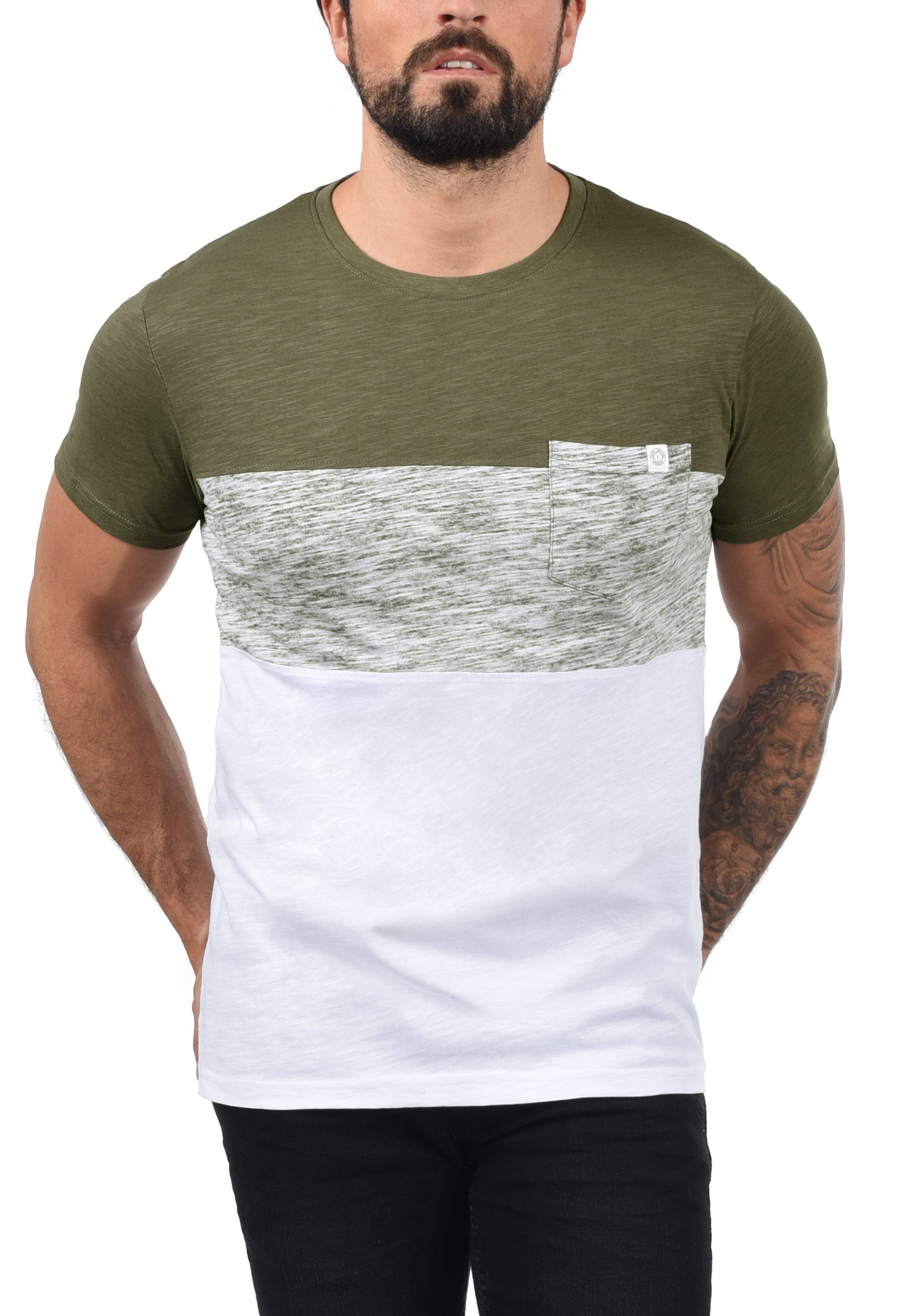 Rundhalsshirt !Solid Green T-Shirt (3797) mit Color Ivy Block SDSinor