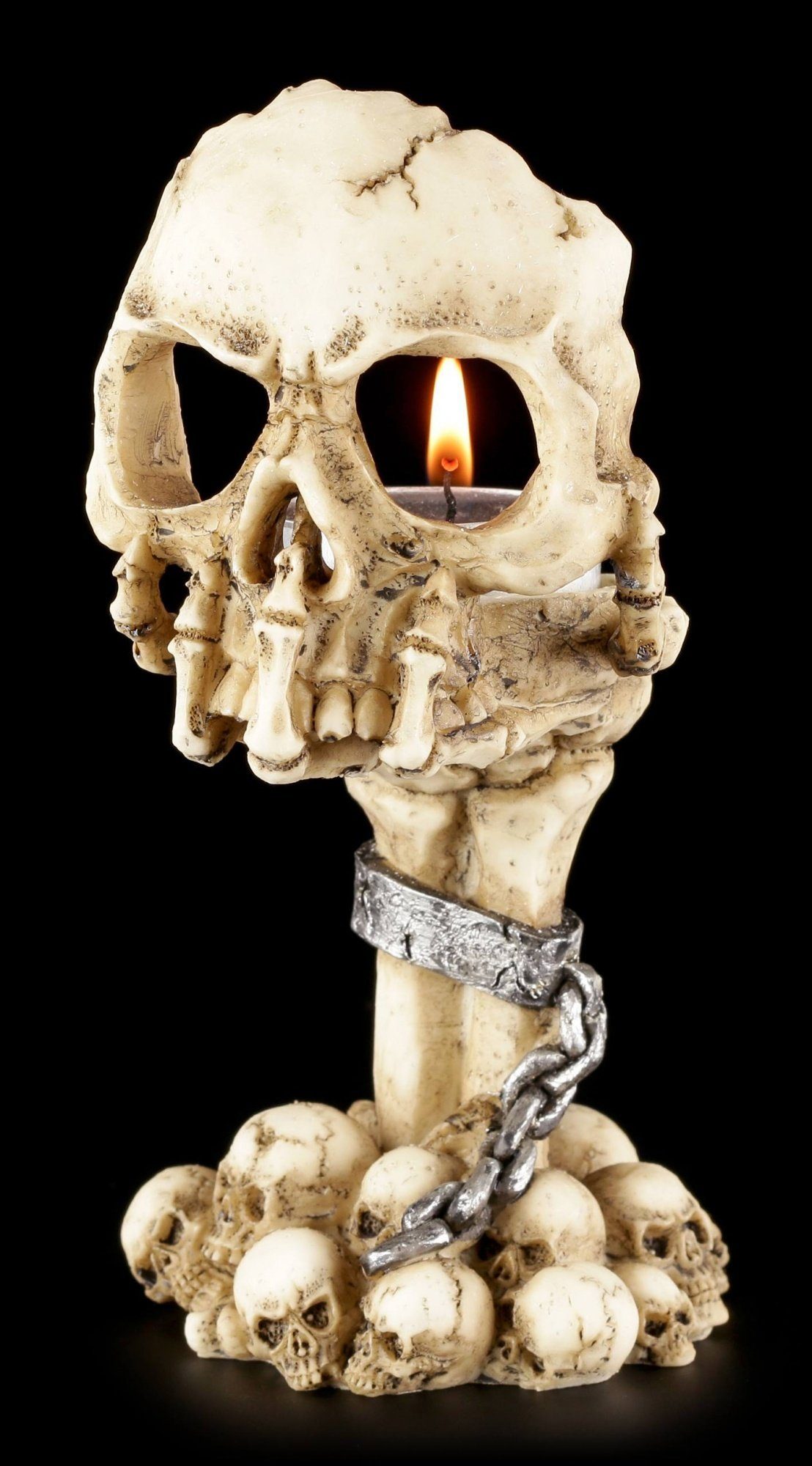Figuren Shop GmbH Teelichthalter Teelichthalter - Skeletthand mit Totenkopf günstig online kaufen