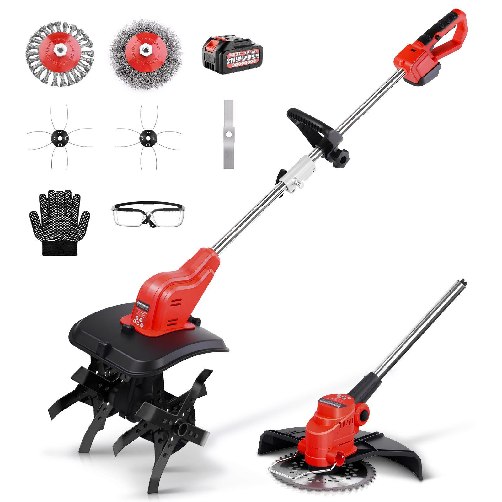 XERSEK Elektro-Rasentrimmer 2-IN-1 Li-Ion Akku Motorhacke Rasentrimmer Set günstig online kaufen