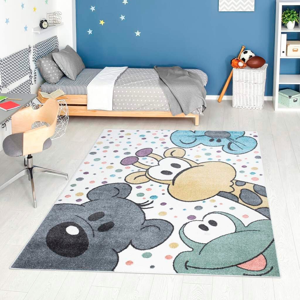 Kinderteppich ANIME913, Carpet City, rechteckig, Höhe: 11 mm, Kinderzimmer Teppich Modern mit Mond, Blumen, Wolken, Creme, Multi