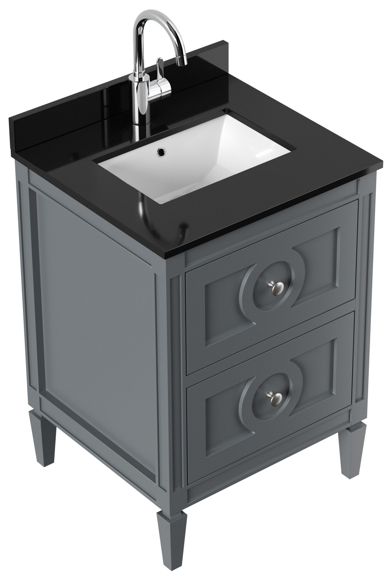 Magnolia Home Badmöbel-Set Landhaus Badmöbel-Set 2tlg Lavanda 60 Quarz schwarz montiert grau lack