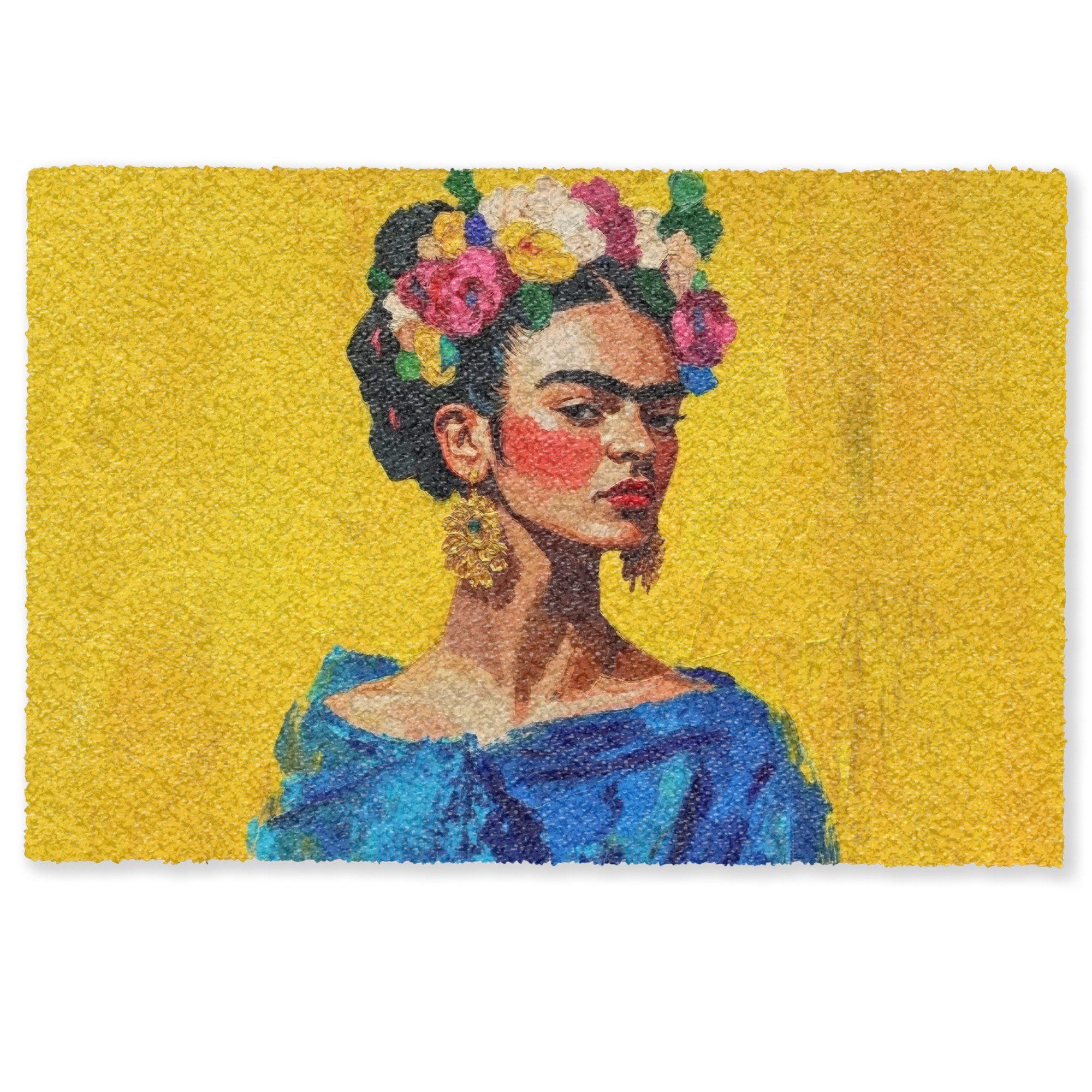 MuchoWow Fußmatte Frida Kahlo - Frau - Gelb - Blau - Blumen, Rechteckig, in günstig online kaufen