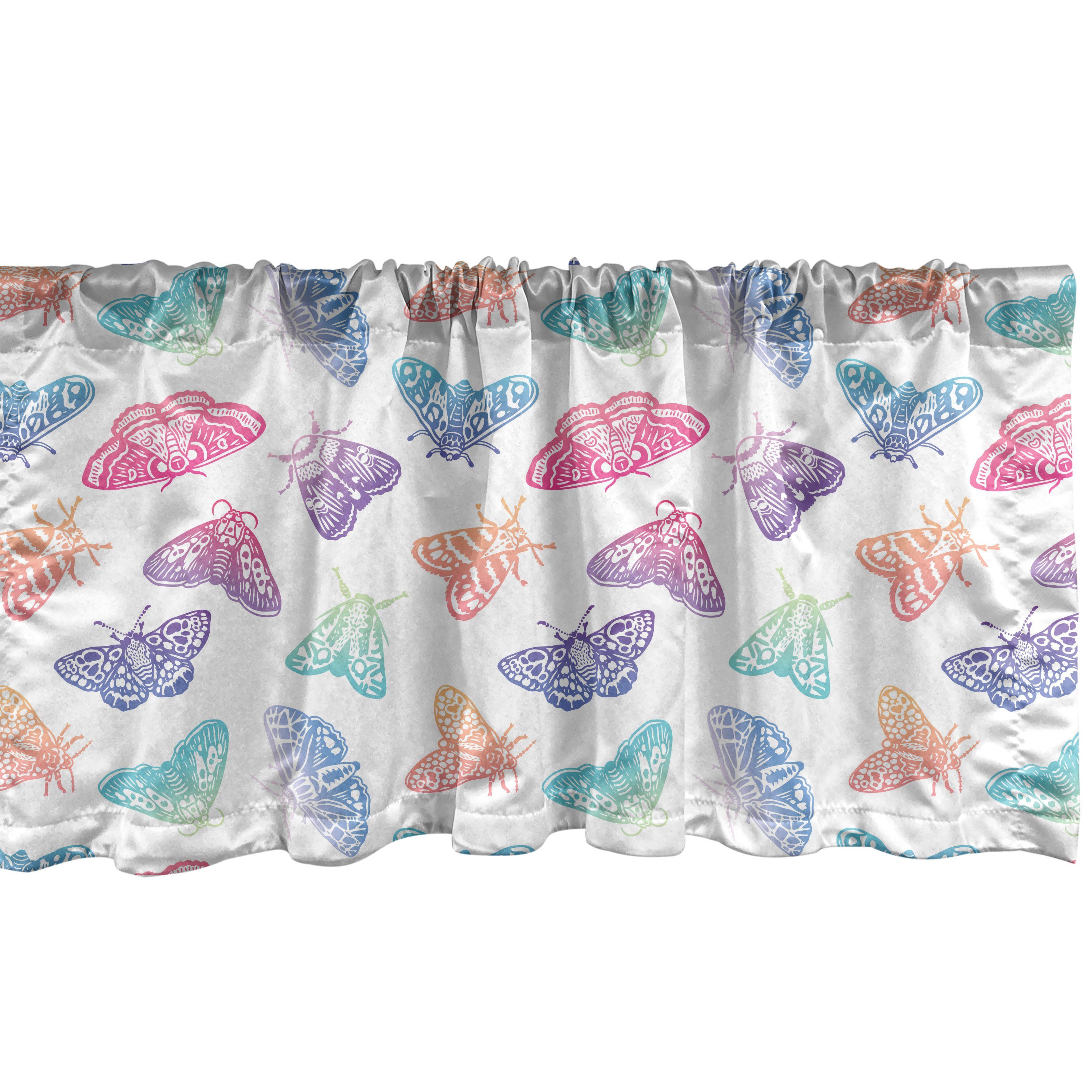 Scheibengardine Vorhang Volant für Küche Schlafzimmer Dekor mit Stangentasche, Abakuhaus, Microfaser, Schmetterling Insekten Gradient Farben