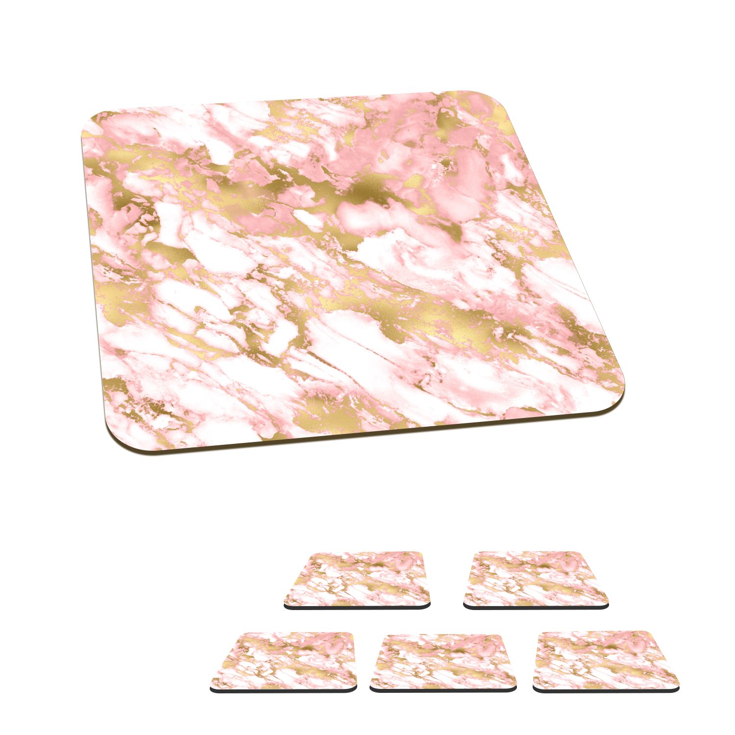 MuchoWow Glasuntersetzer Marmor - Rosa - Gold - Muster, Zubehör für Gläser, 6-tlg., Glasuntersetzer, Tischuntersetzer, Korkuntersetzer, Untersetzer, Tasse
