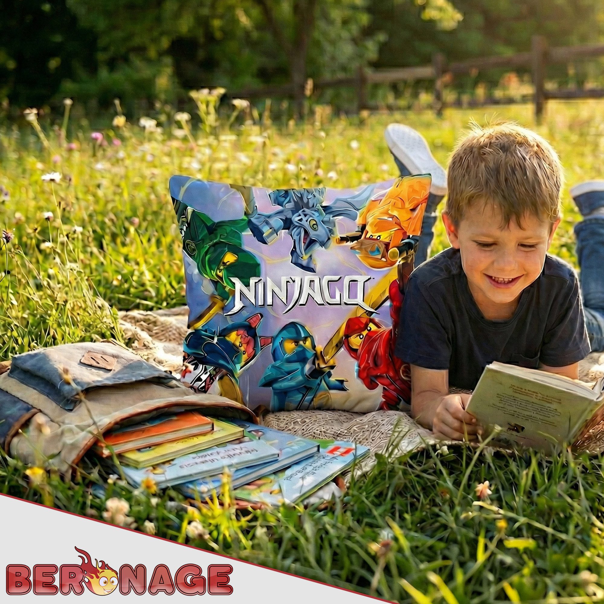 BERONAGE Dekokissen LEGO Ninjago Dragons Rising Kissen Final Battle 40x40 cm , passend zur Bettwäsche, ideal für Sofa, Couch, Bett, Auto, Camping – Bild 4 von 5