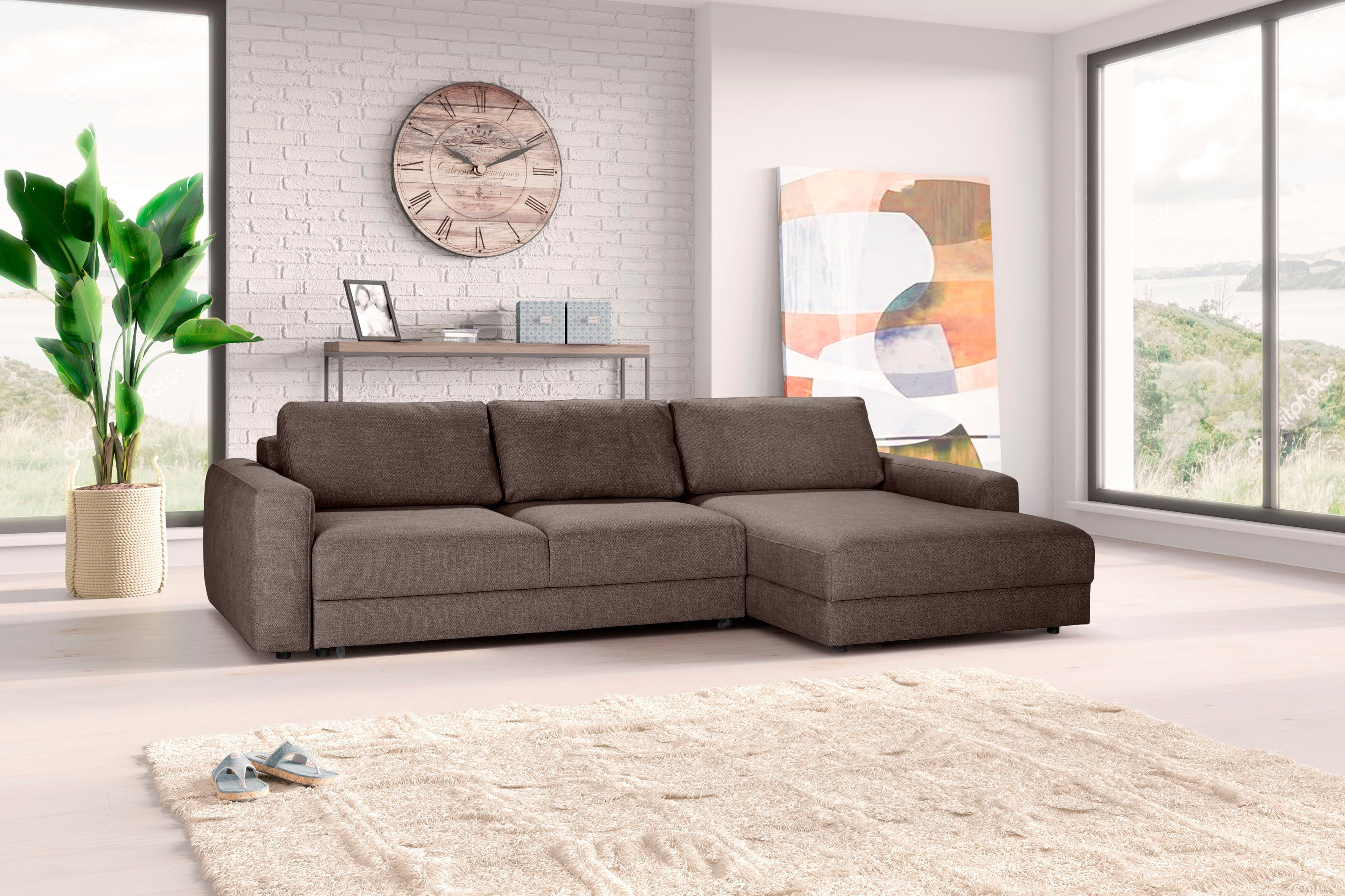 TRENDMANUFAKTUR Ecksofa Bourbon II, mit extratiefer Sitzfläche und extrabreiter Recamiere, elegant und zeitlos, mit hohem Sitzkomfort, L-Form
