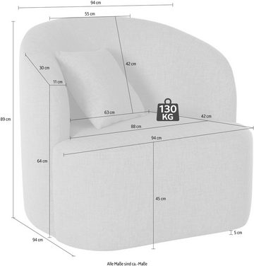 LeGer Home by Lena Gercke Drehsessel Dilara, gerundete Rückenlehne und Front, in 3 Bezugsqualitäten