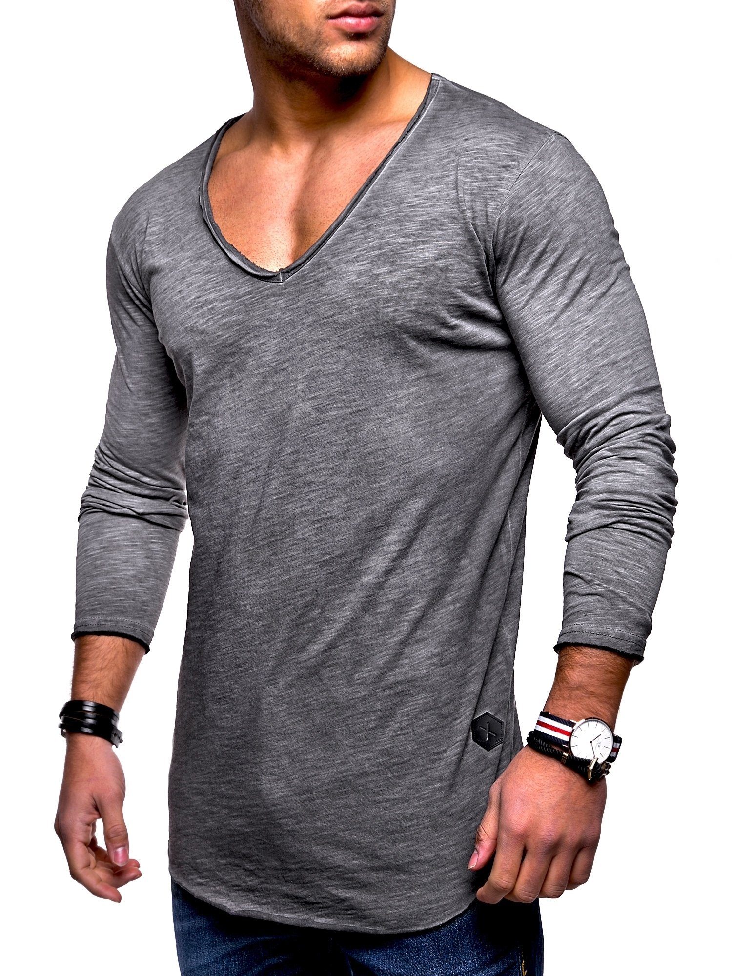 behype Langarmshirt NUKE L/S mit V-Ausschnitt dunkelgrau | Shirts