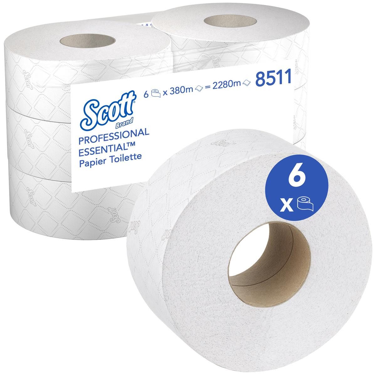 KIMBERLY-CLARK Toilettenpapier SCOTT Toilettenpapier 8511 2lagig 380m weiß 6 Rl./Pack.