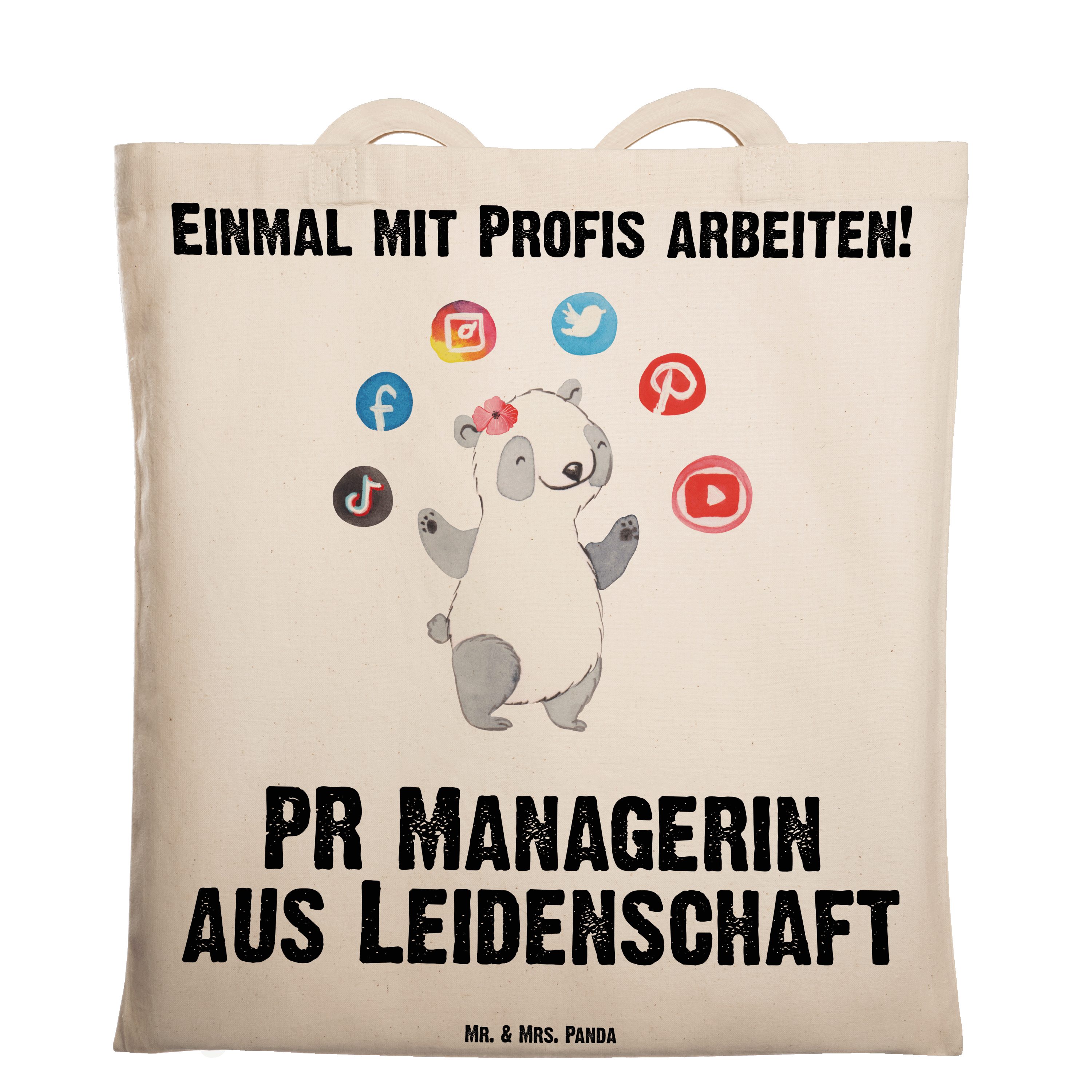 Transparent Geschenk, - Mrs. Stoffbeutel, Panda Tragetasche PR & Mr. aus - Leidenschaft Managerin (1-tlg)