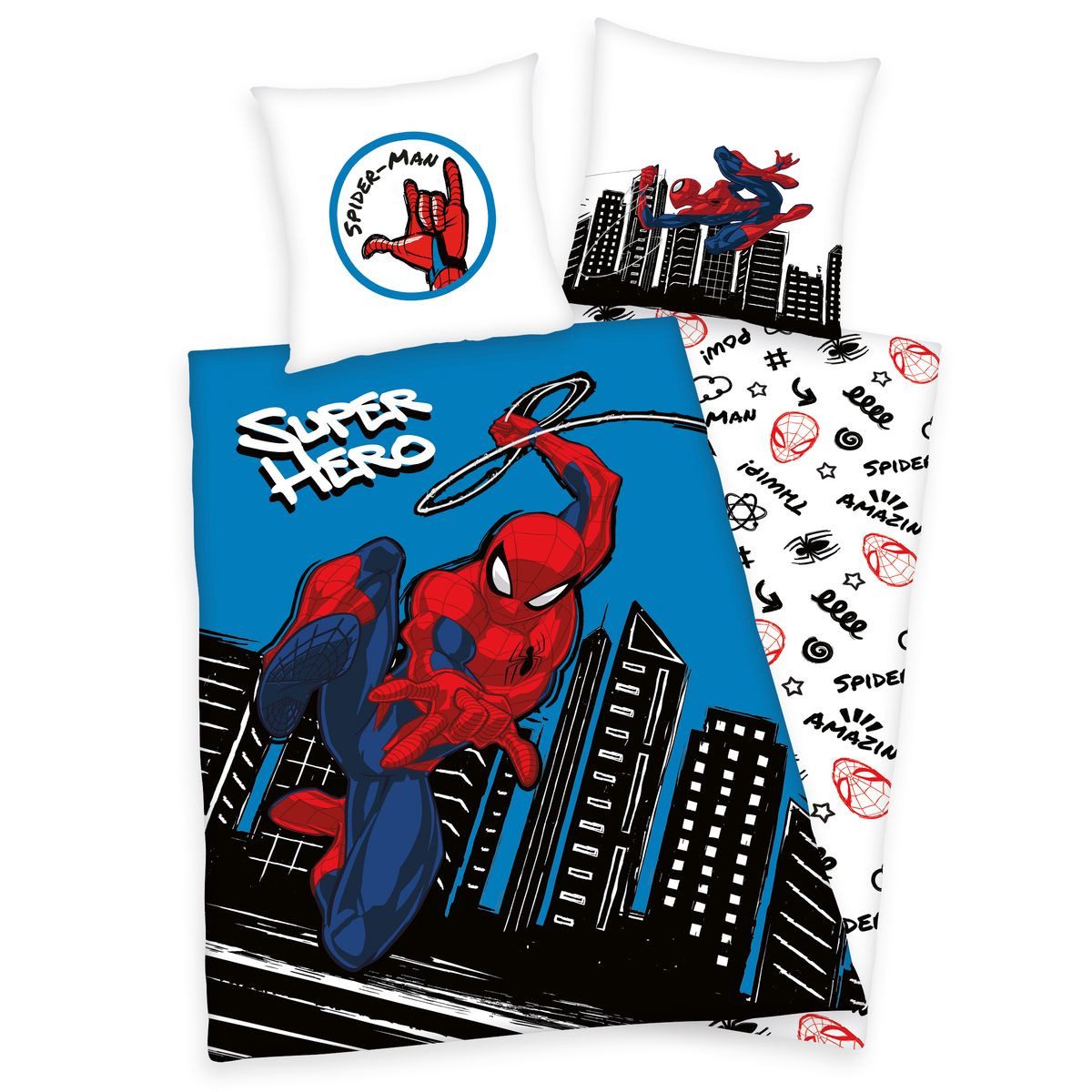 Herding Bettwäsche 2tlg Disney Wende Jungen Winter Bettwäsche 135x200 cm Spiderman 50521, Baumwolle, 2 teilig, Disney Spiderman, Zeichentrickfiguren, Baumwolle, bedruckt