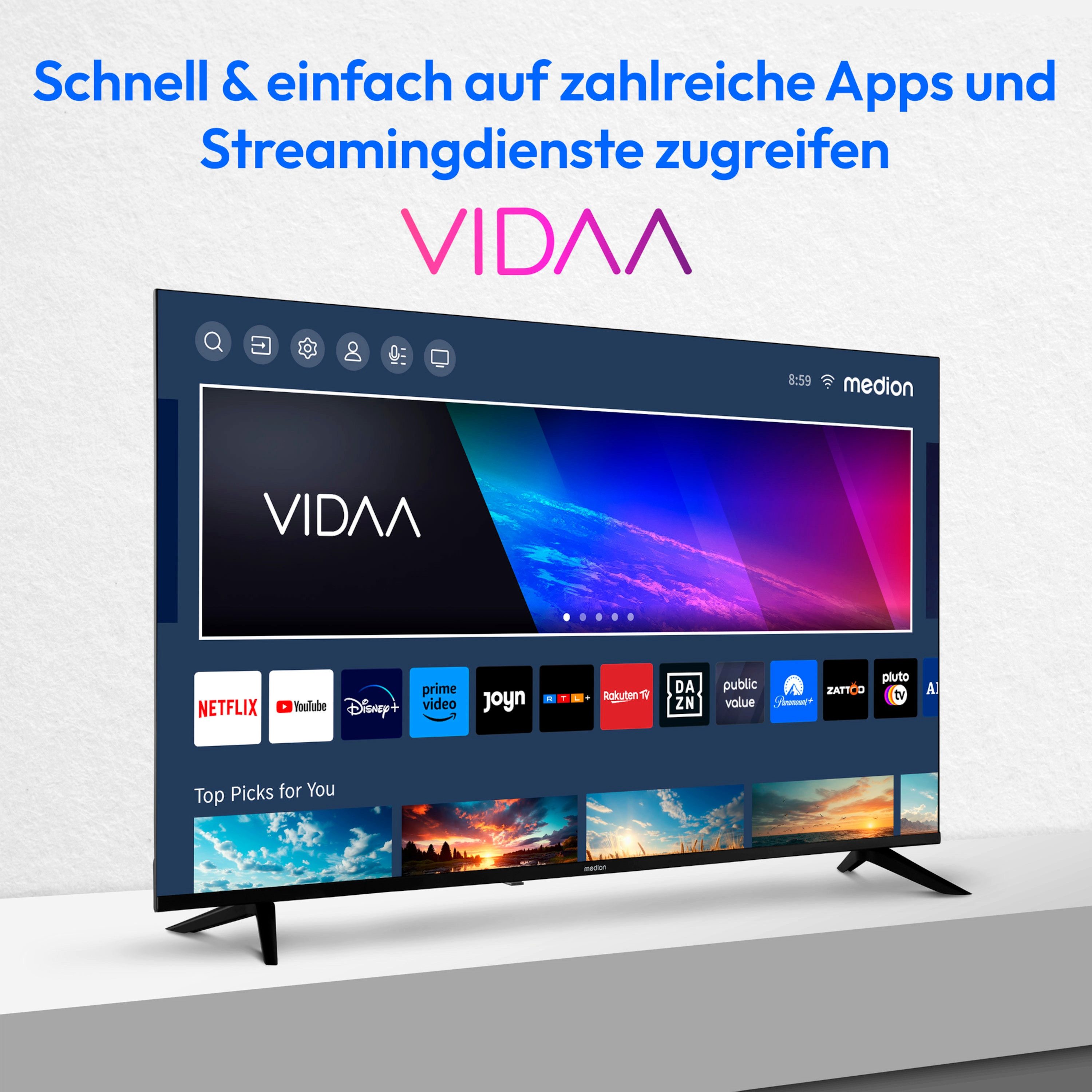 Medion® MD33100 LCD-LED Fernseher (125.7 cm/50 Zoll, 4K Ultra HD, Smart-TV, Netflix, HBO Max, Prime Video, Disney+, Magenta TV, AppleTV, WOW)
