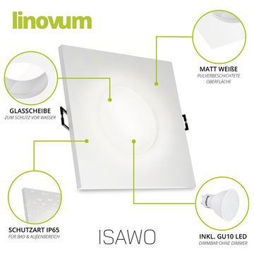linovum LED Einbaustrahler ISAWO Einbau Deckenstrahler IP65 mit fourSTEP LED GU10 5W, Leuchtmittel inklusive